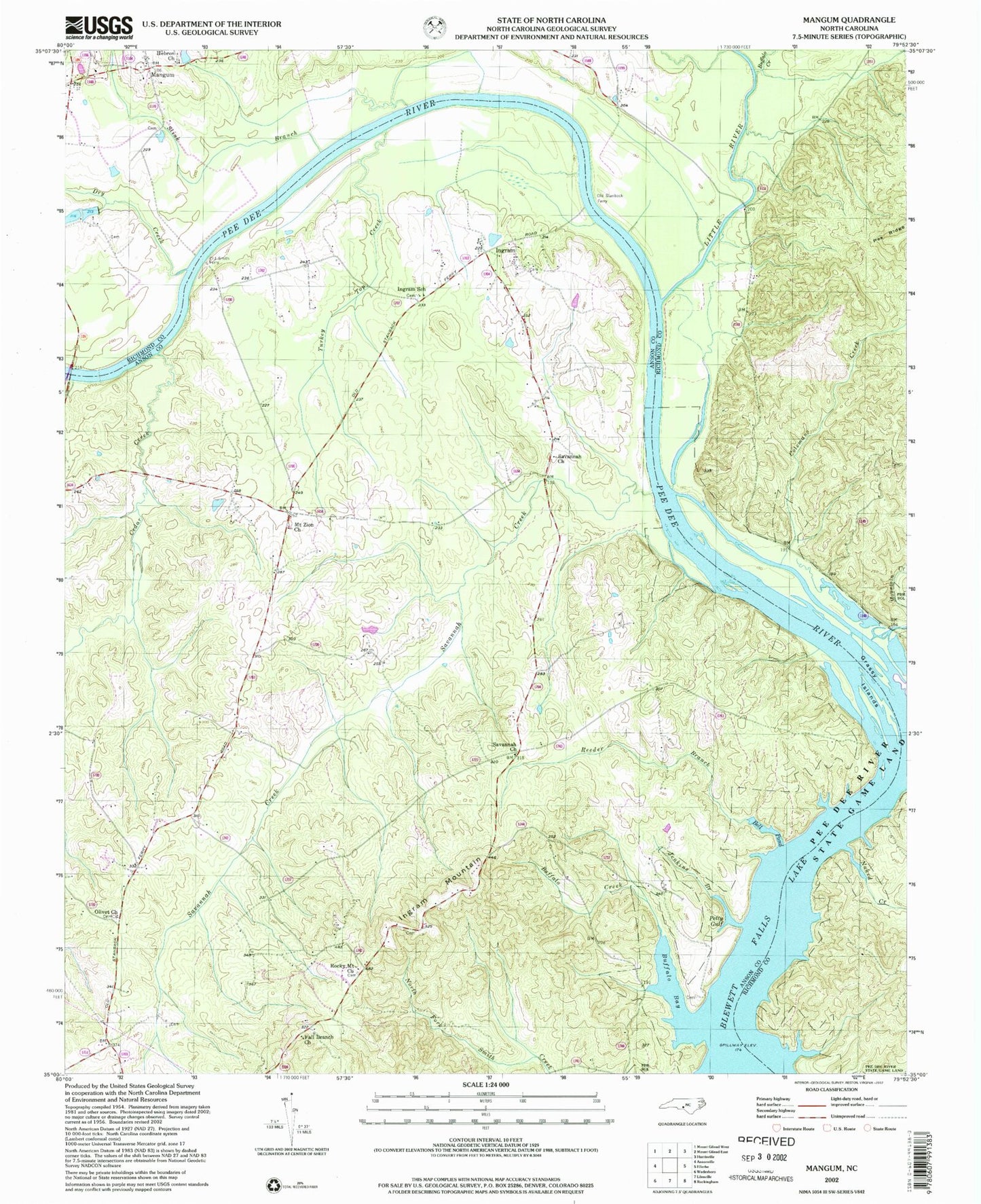 Classic USGS Mangum North Carolina 7.5'x7.5' Topo Map Image