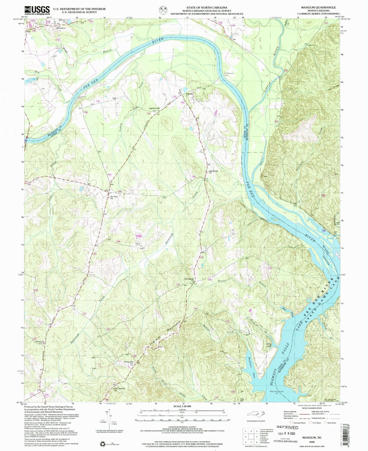 Classic USGS Mangum North Carolina 7.5'x7.5' Topo Map Image