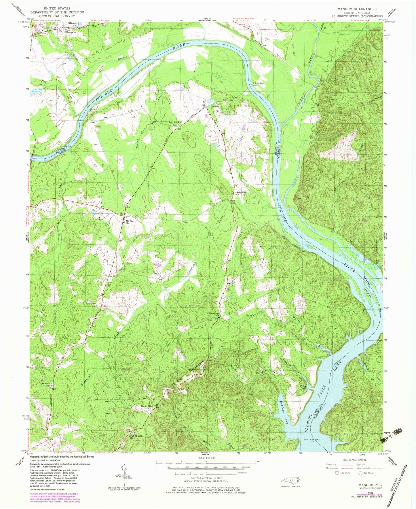 Classic USGS Mangum North Carolina 7.5'x7.5' Topo Map Image