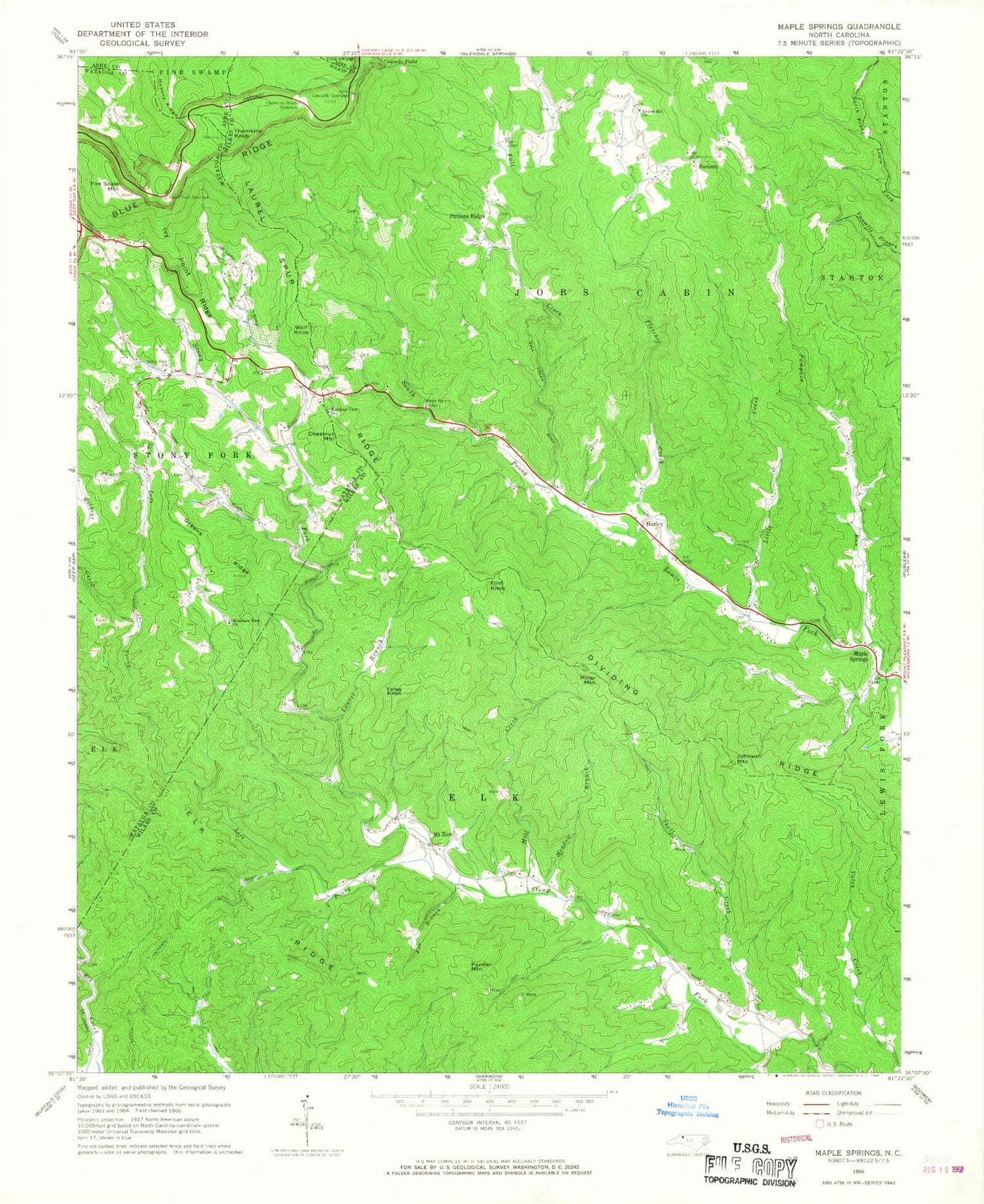 Classic USGS Maple Springs North Carolina 7.5'x7.5' Topo Map Image