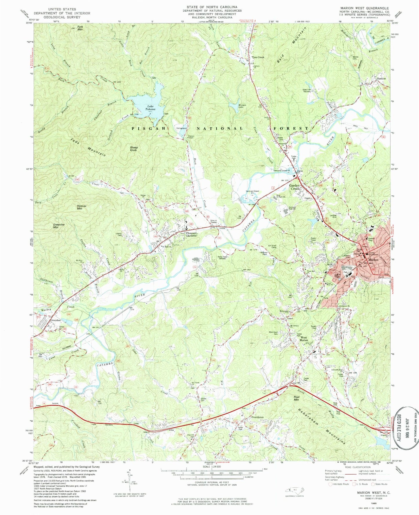 Classic USGS Marion West North Carolina 7.5'x7.5' Topo Map Image