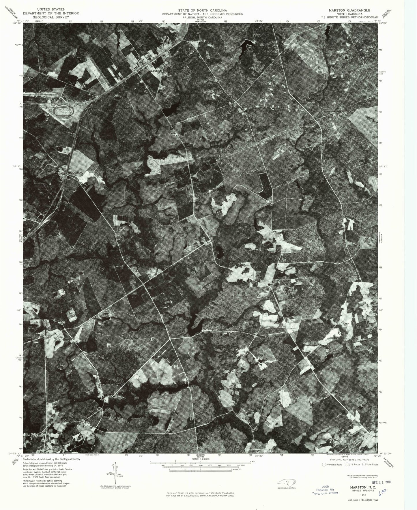 Classic USGS Marston North Carolina 7.5'x7.5' Topo Map Image