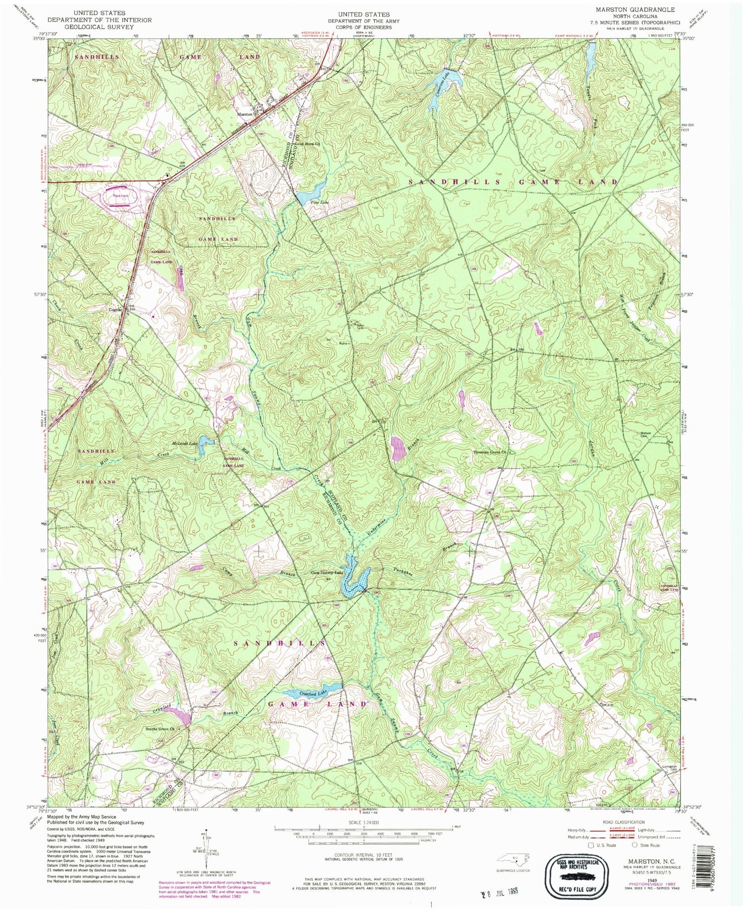 Classic USGS Marston North Carolina 7.5'x7.5' Topo Map Image