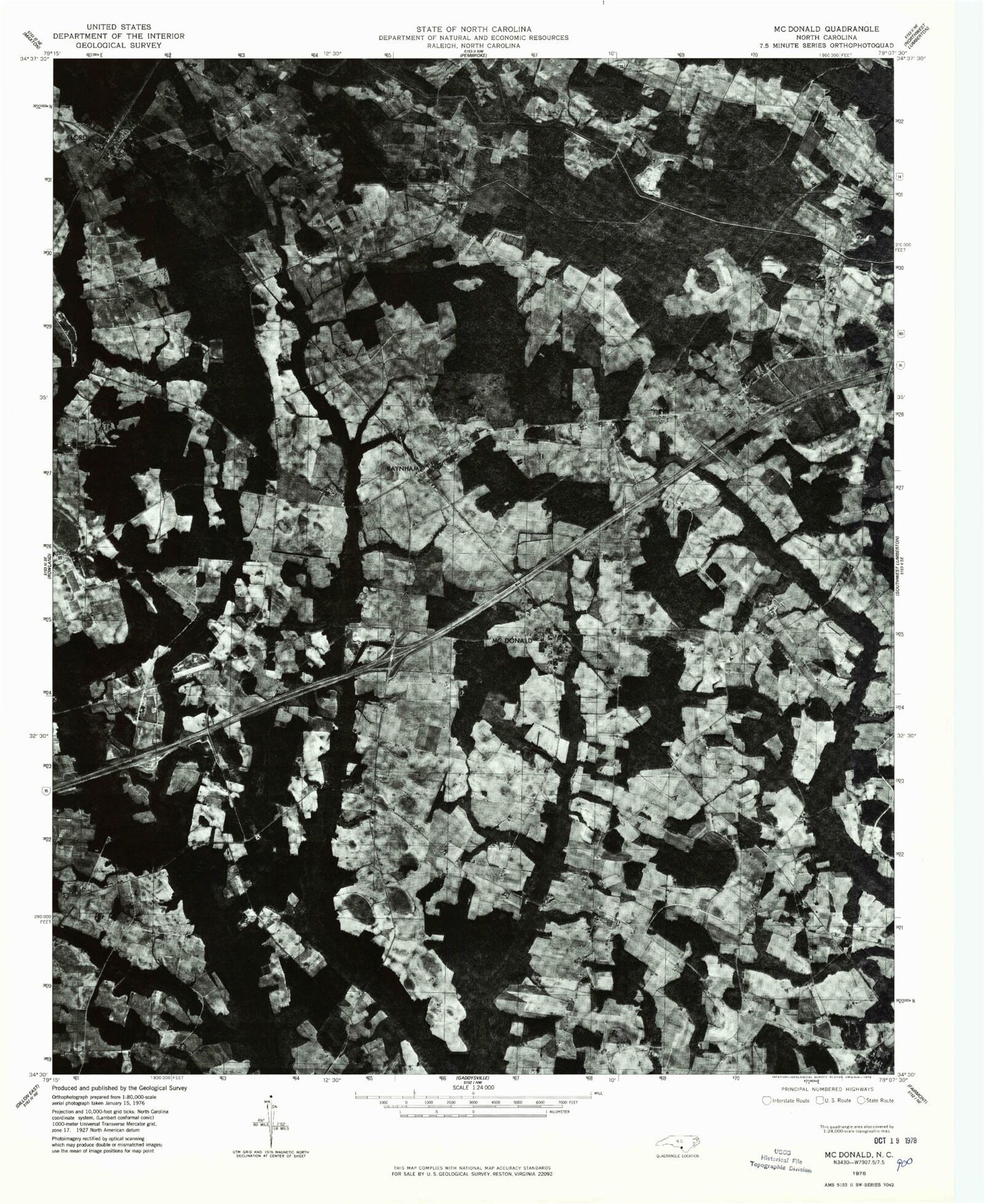 Classic USGS McDonald North Carolina 7.5'x7.5' Topo Map Image