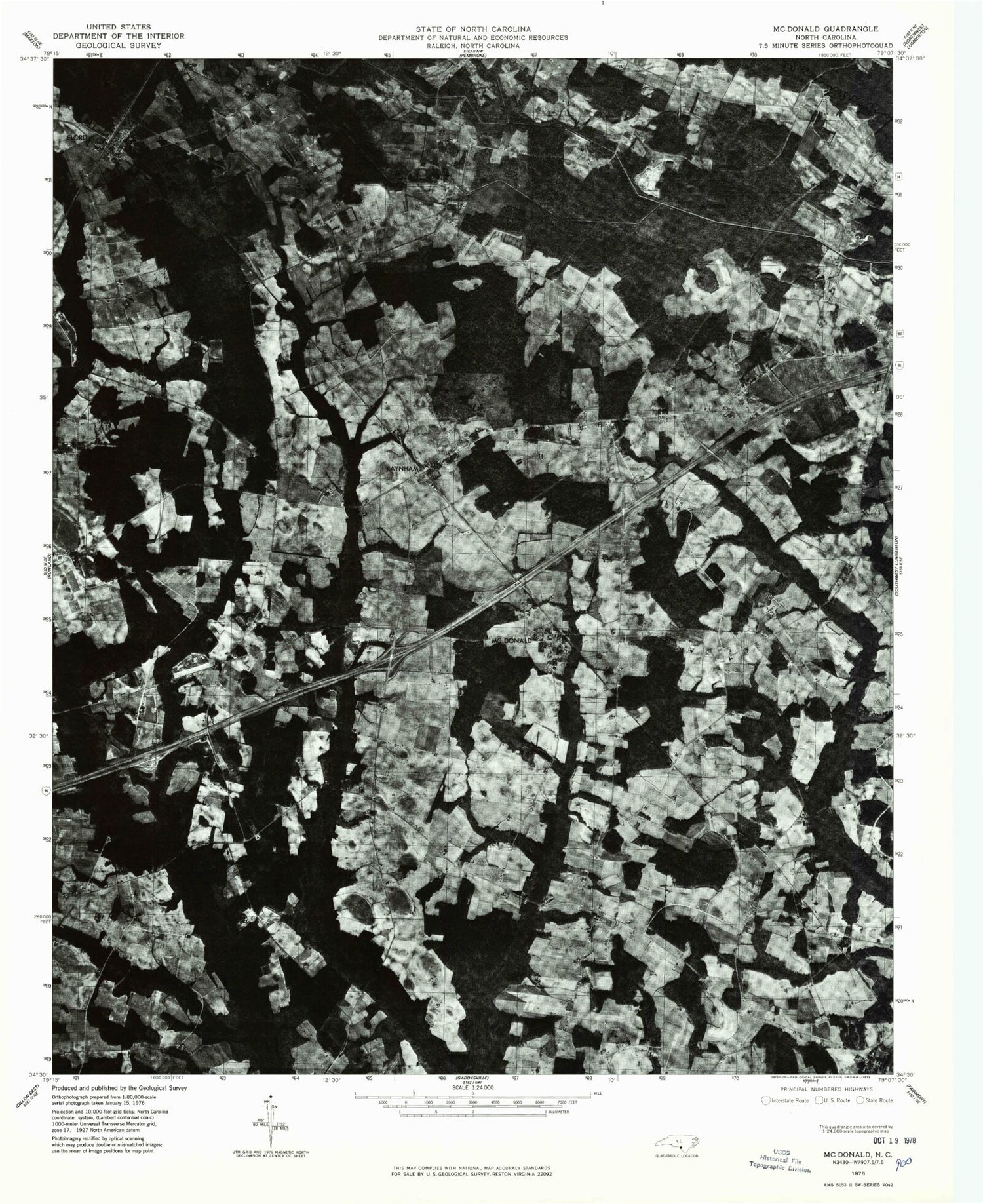 Classic USGS McDonald North Carolina 7.5'x7.5' Topo Map Image