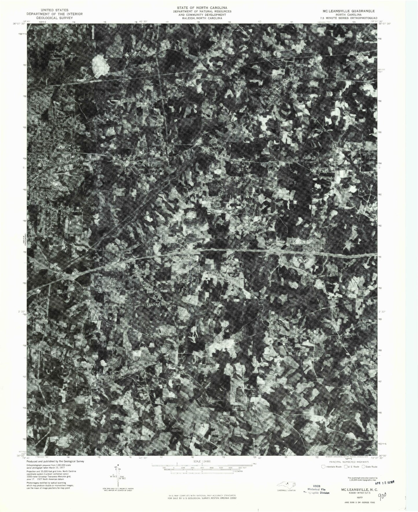 Classic USGS McLeansville North Carolina 7.5'x7.5' Topo Map Image