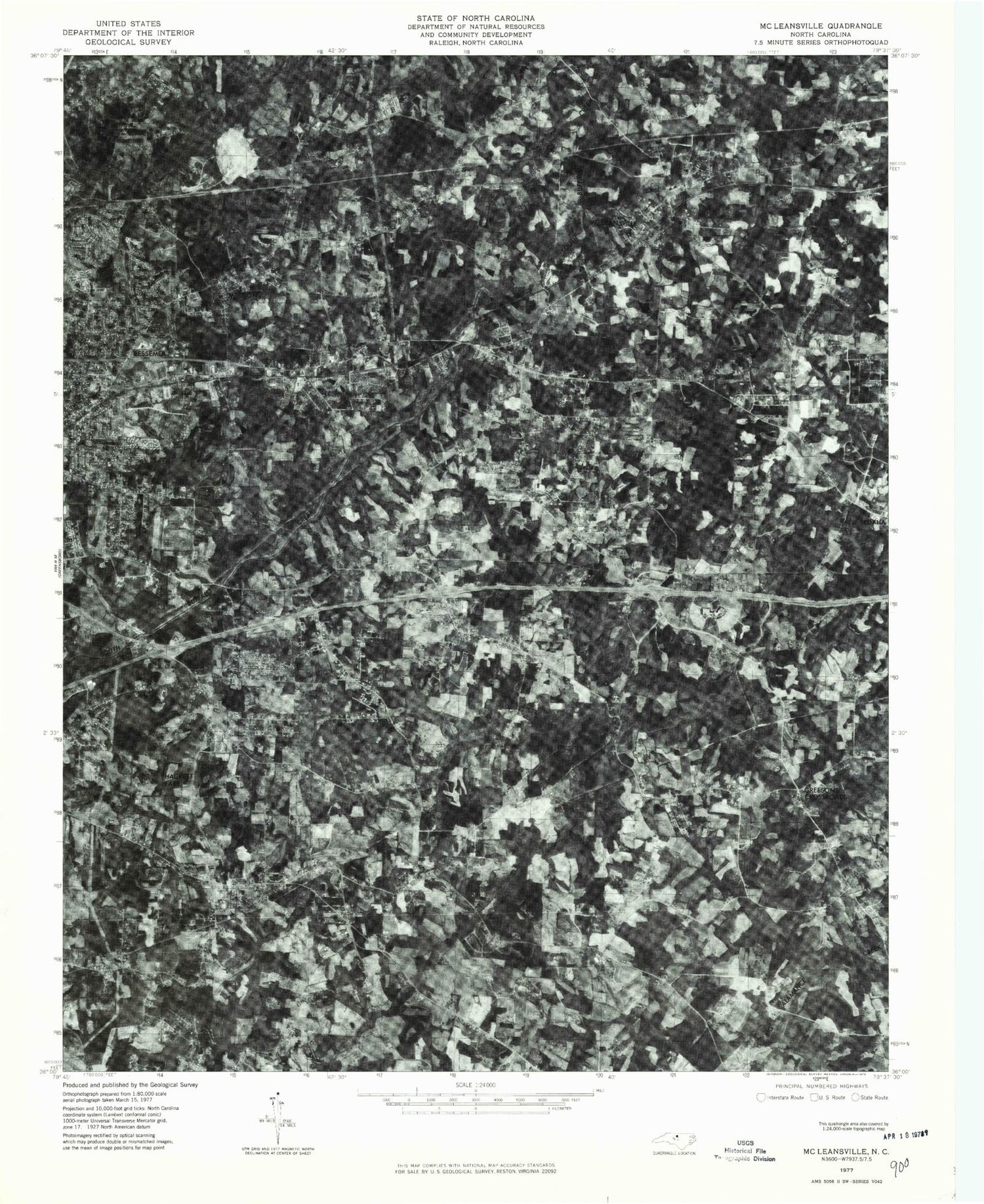 Classic USGS McLeansville North Carolina 7.5'x7.5' Topo Map Image