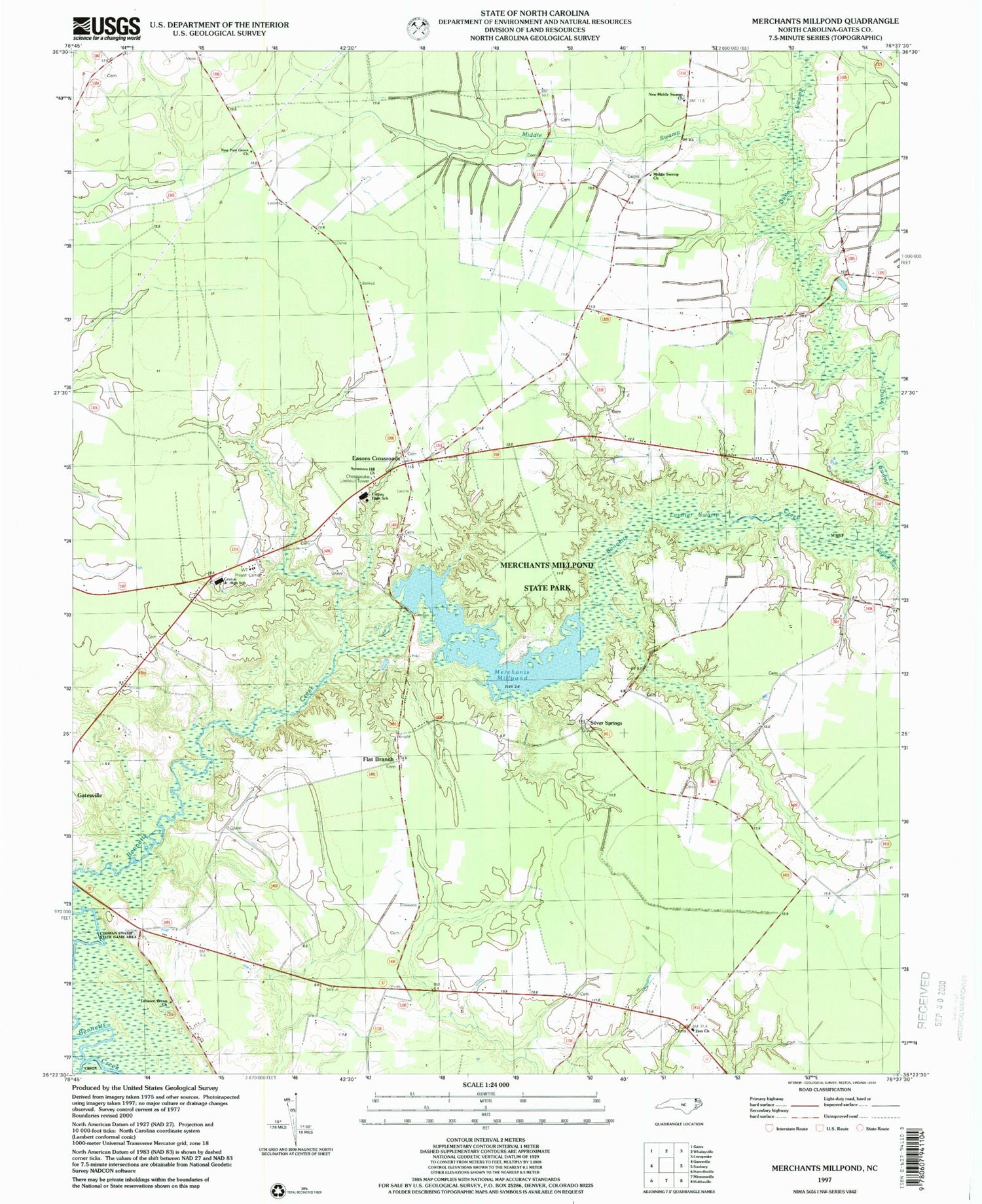 Classic USGS Merchants Millpond North Carolina 7.5'x7.5' Topo Map Image