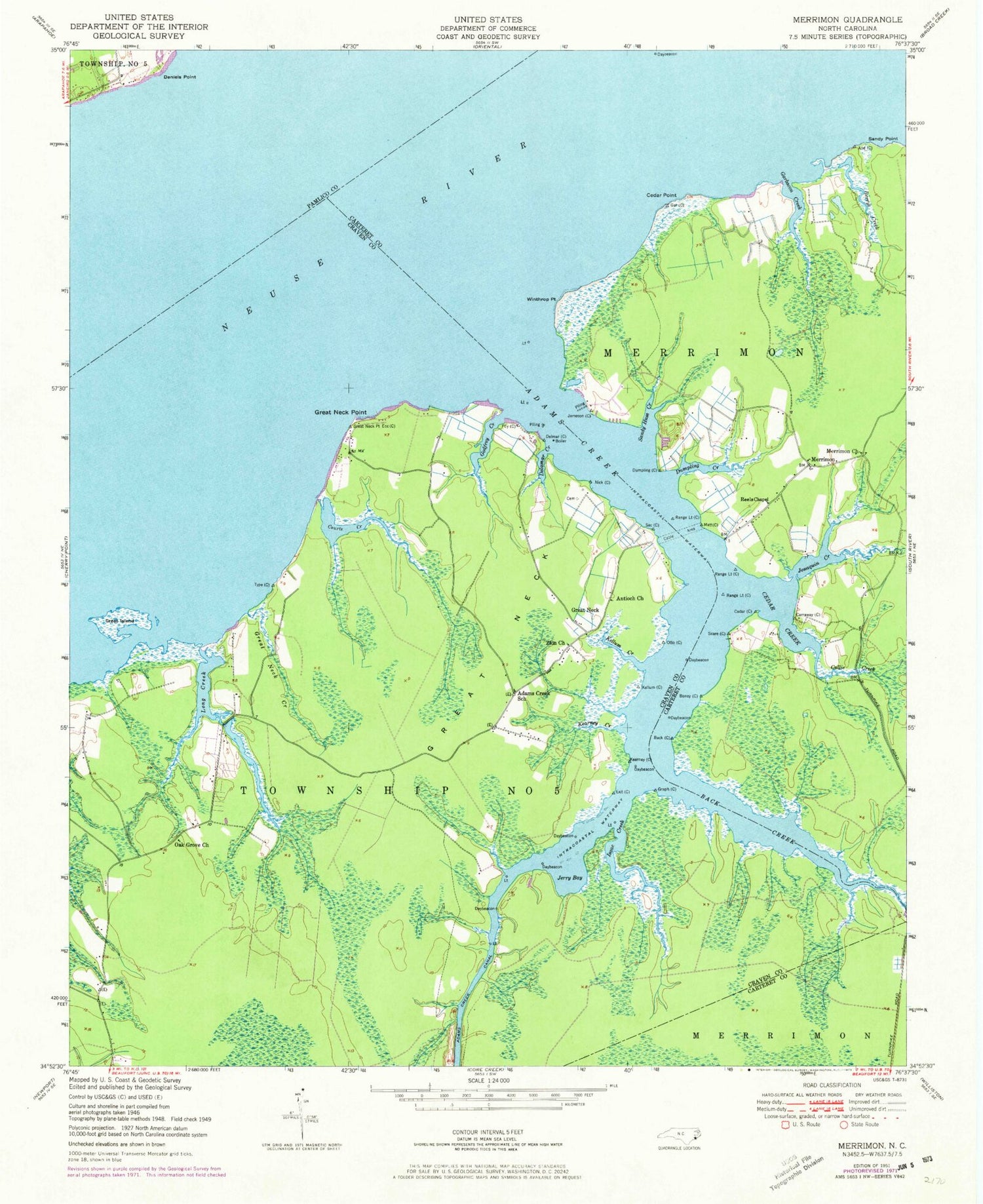 Classic USGS Merrimon North Carolina 7.5'x7.5' Topo Map Image