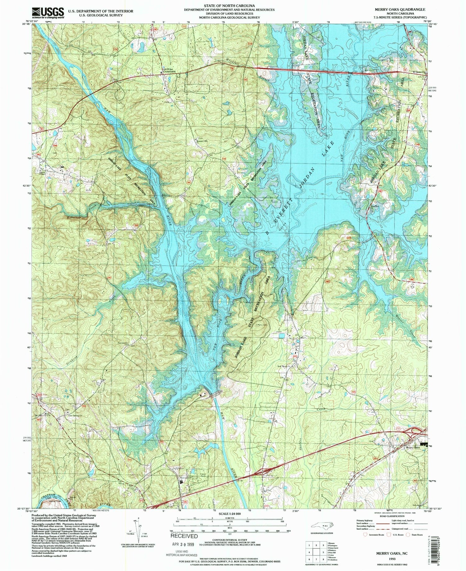 Classic USGS Merry Oaks North Carolina 7.5'x7.5' Topo Map Image