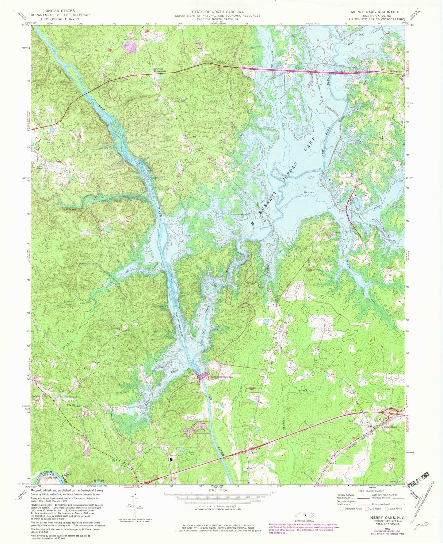 Classic USGS Merry Oaks North Carolina 7.5'x7.5' Topo Map Image