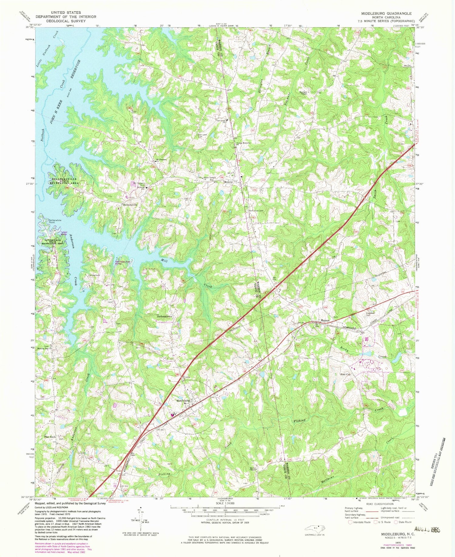Classic USGS Middleburg North Carolina 7.5'x7.5' Topo Map Image
