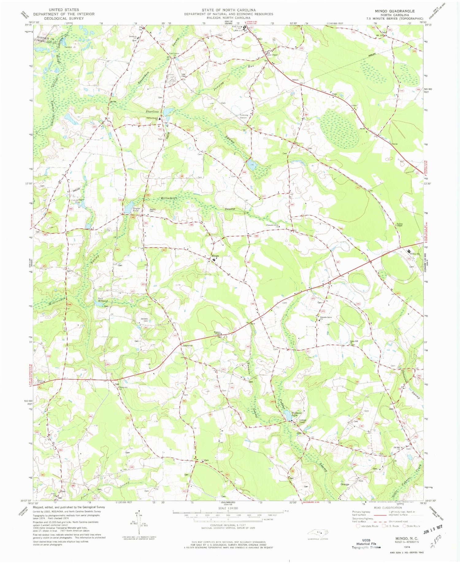 Classic USGS Mingo North Carolina 7.5'x7.5' Topo Map Image