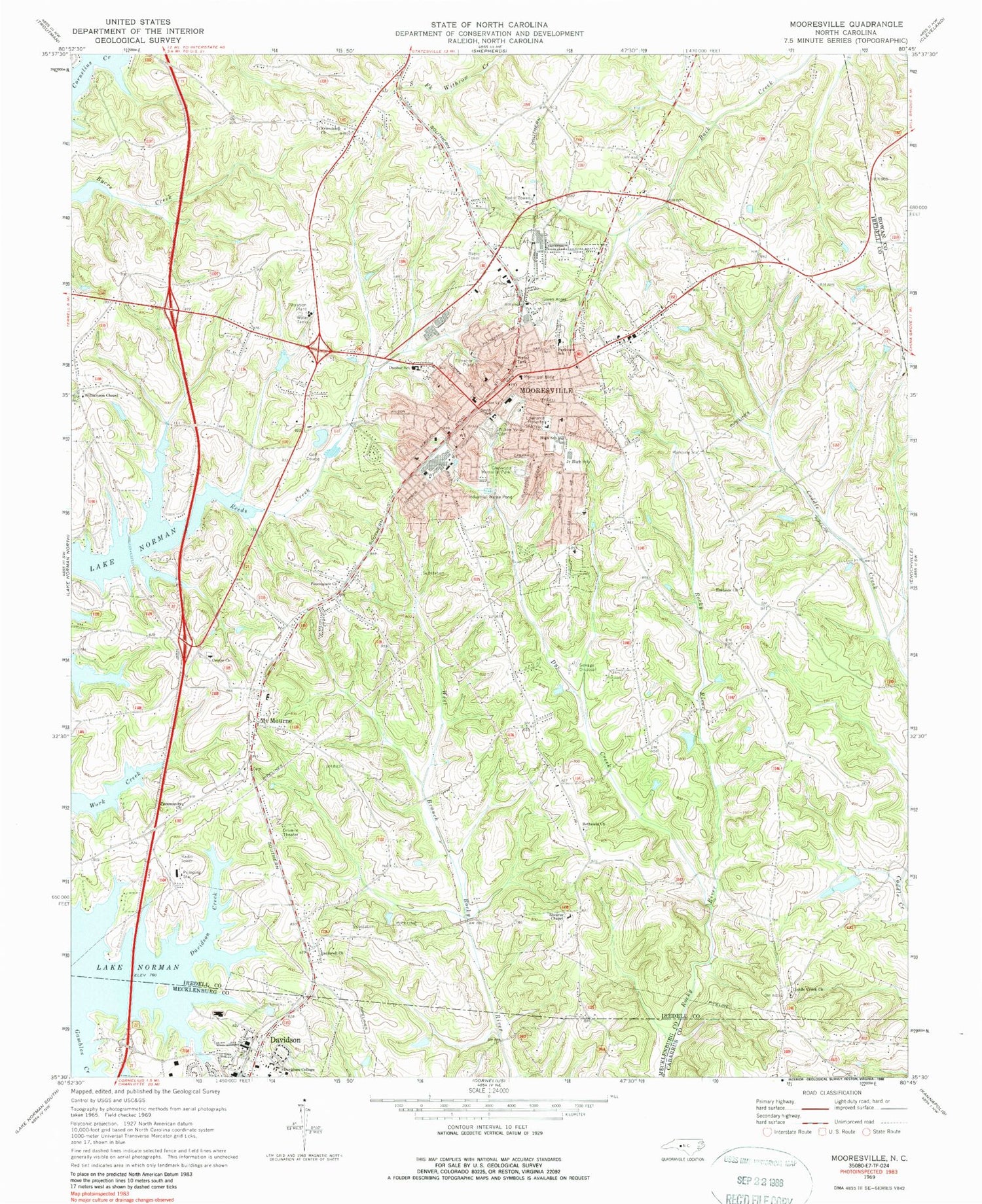 Classic USGS Mooresville North Carolina 7.5'x7.5' Topo Map Image