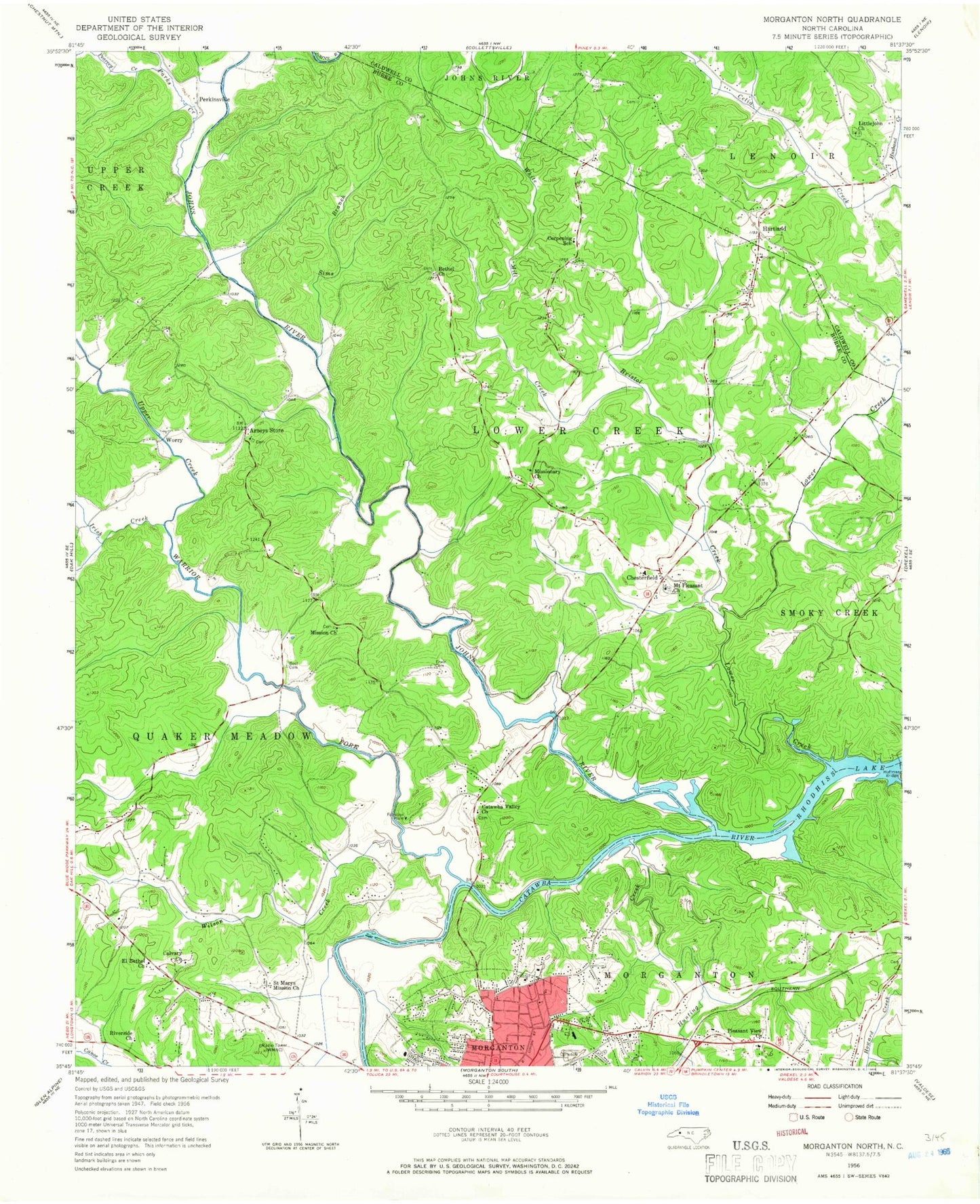 Classic USGS Morganton North North Carolina 7.5'x7.5' Topo Map Image