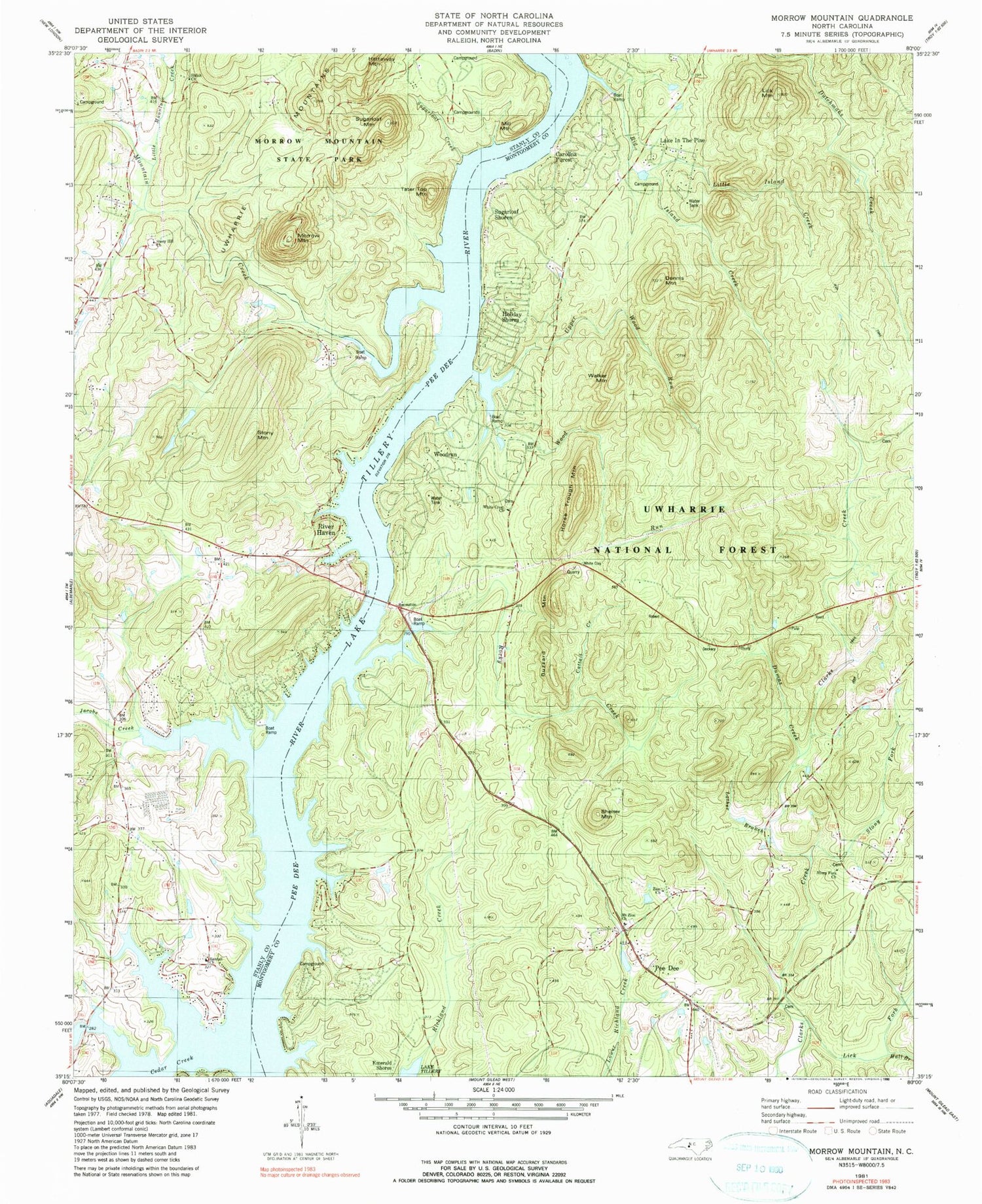 USGS Classic Morrow Mountain North Carolina 7.5'x7.5' Topo Map Image