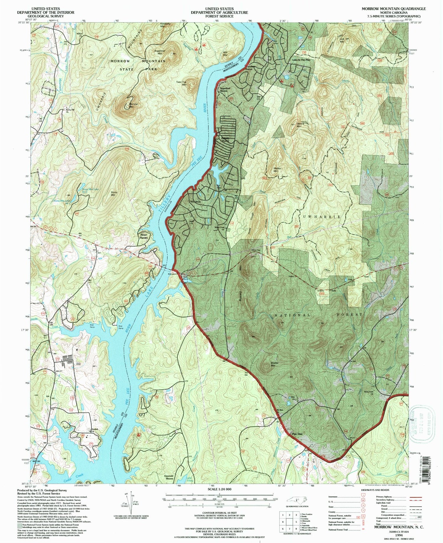USGS Classic Morrow Mountain North Carolina 7.5'x7.5' Topo Map Image