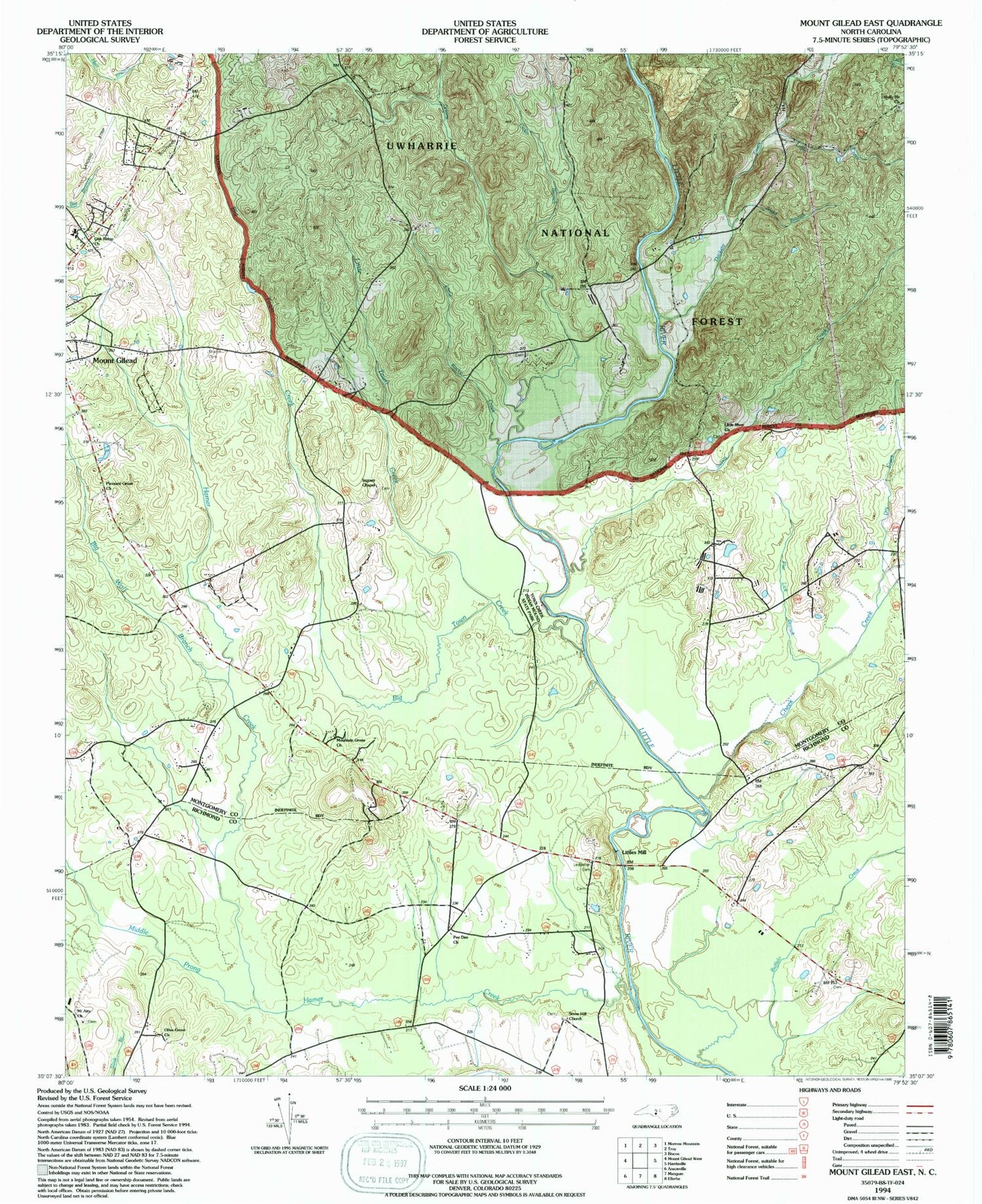Classic USGS Mount Gilead East North Carolina 7.5'x7.5' Topo Map Image