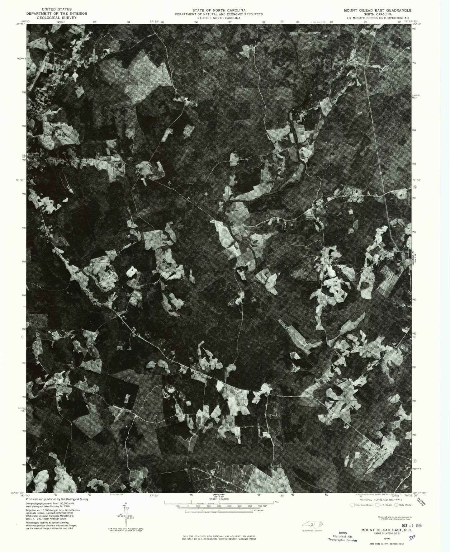 Classic USGS Mount Gilead East North Carolina 7.5'x7.5' Topo Map Image