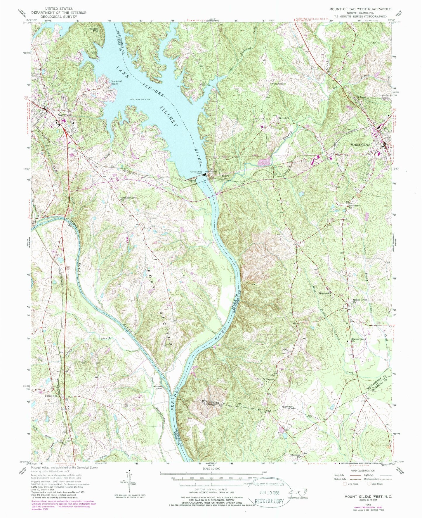 Classic USGS Mount Gilead West North Carolina 7.5'x7.5' Topo Map Image