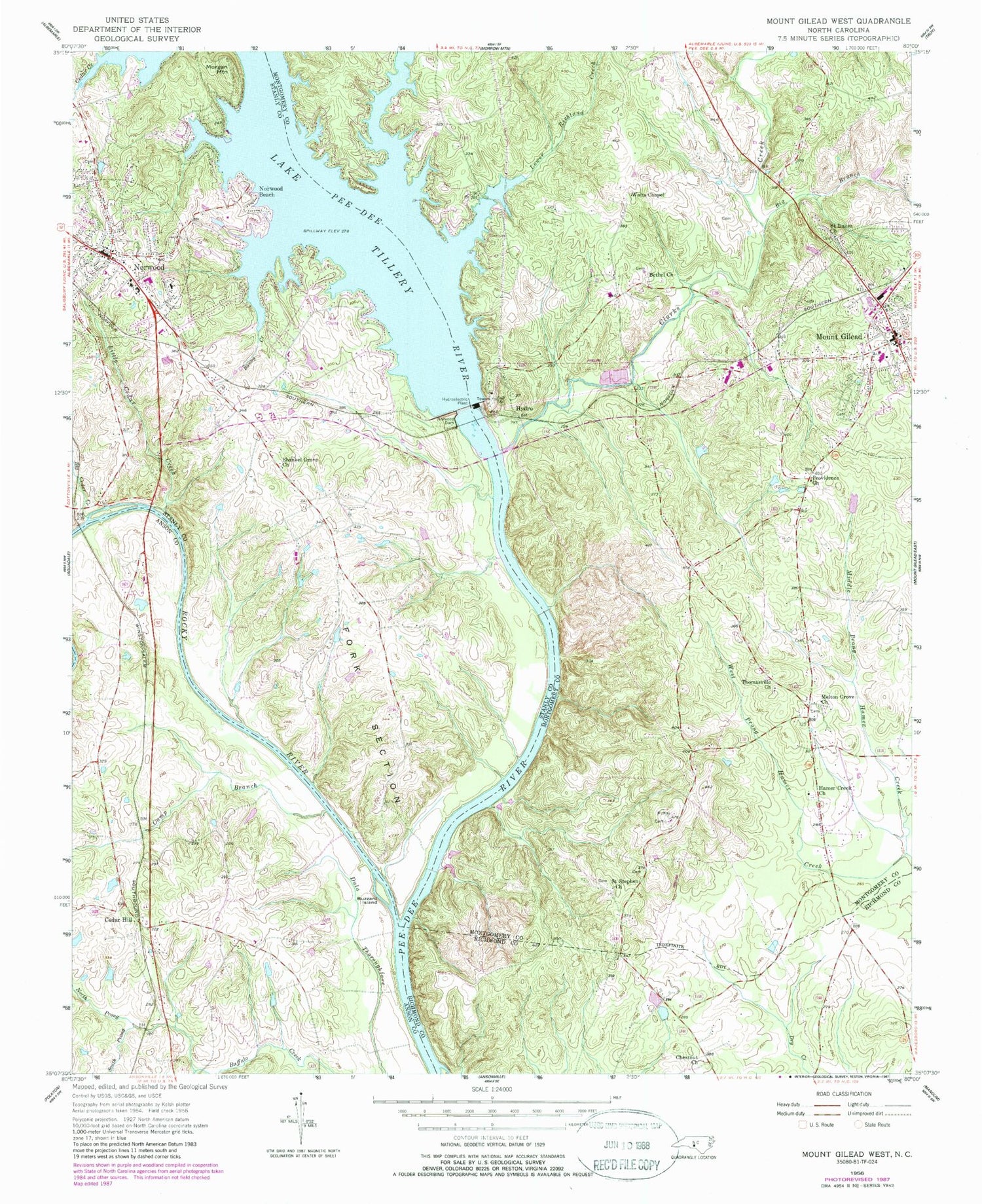 Classic USGS Mount Gilead West North Carolina 7.5'x7.5' Topo Map Image