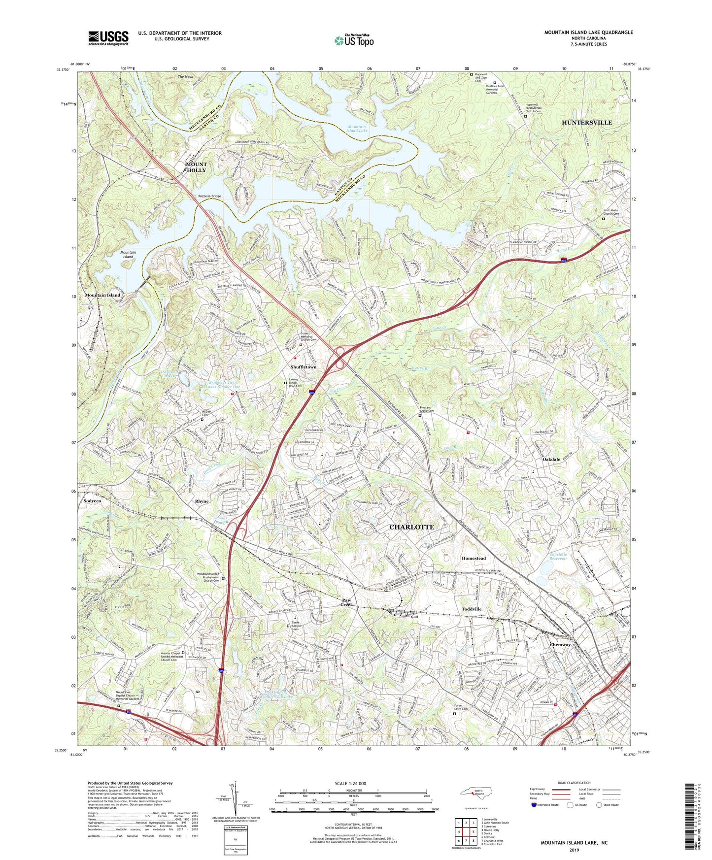 Mountain Island Lake North Carolina US Topo Map Image