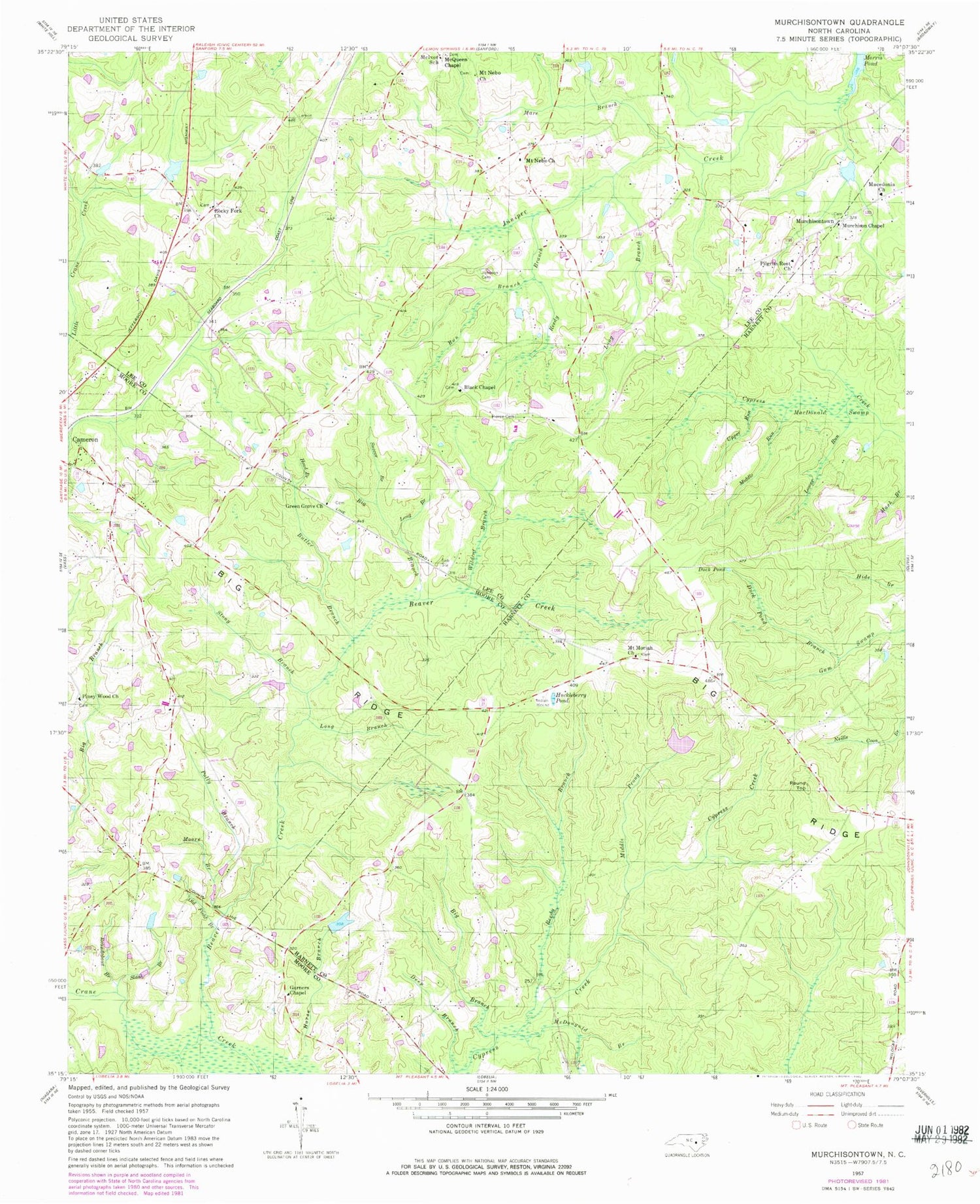 Classic USGS Murchisontown North Carolina 7.5'x7.5' Topo Map Image