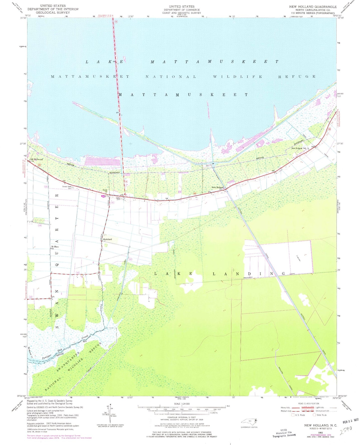 Classic USGS New Holland North Carolina 7.5'x7.5' Topo Map Image