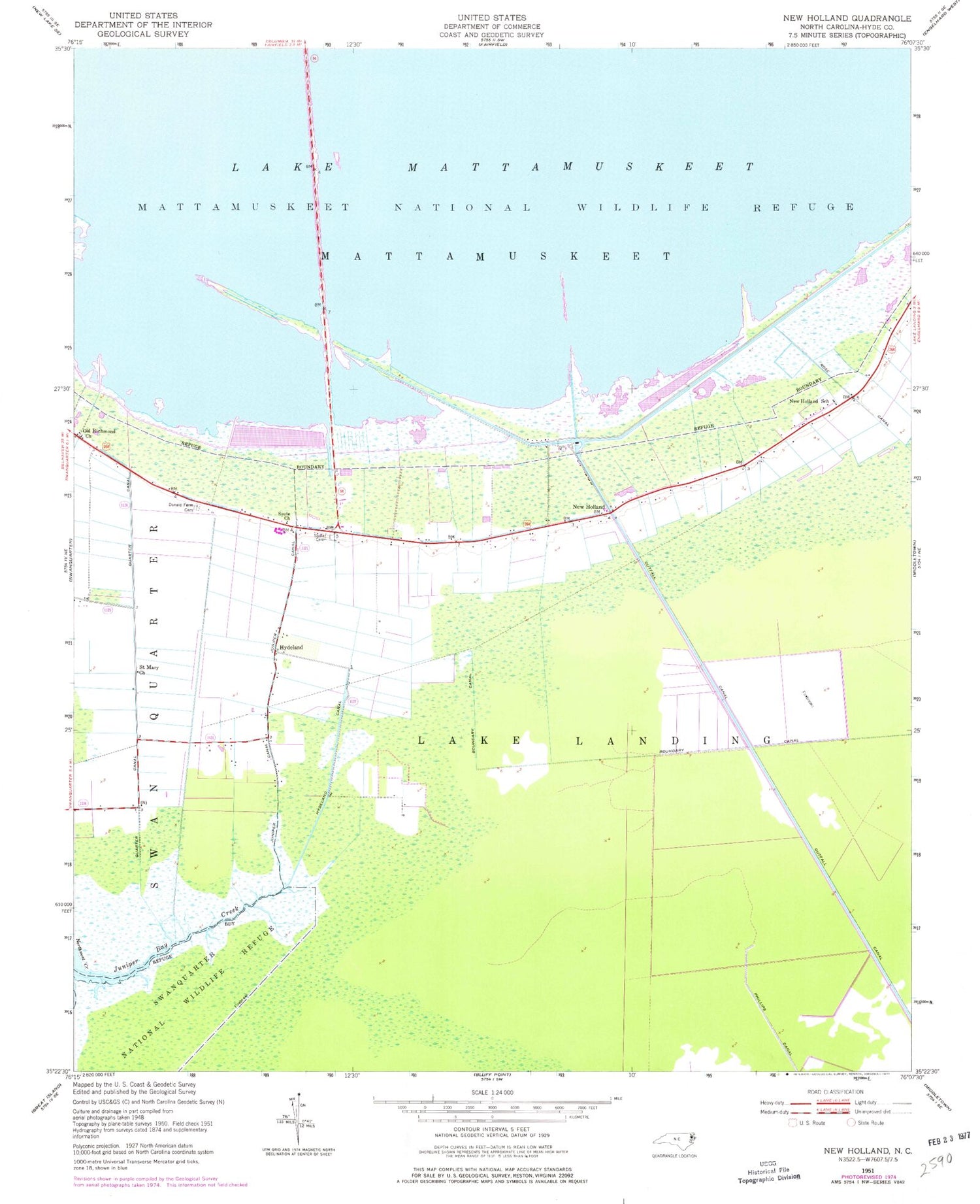Classic USGS New Holland North Carolina 7.5'x7.5' Topo Map Image