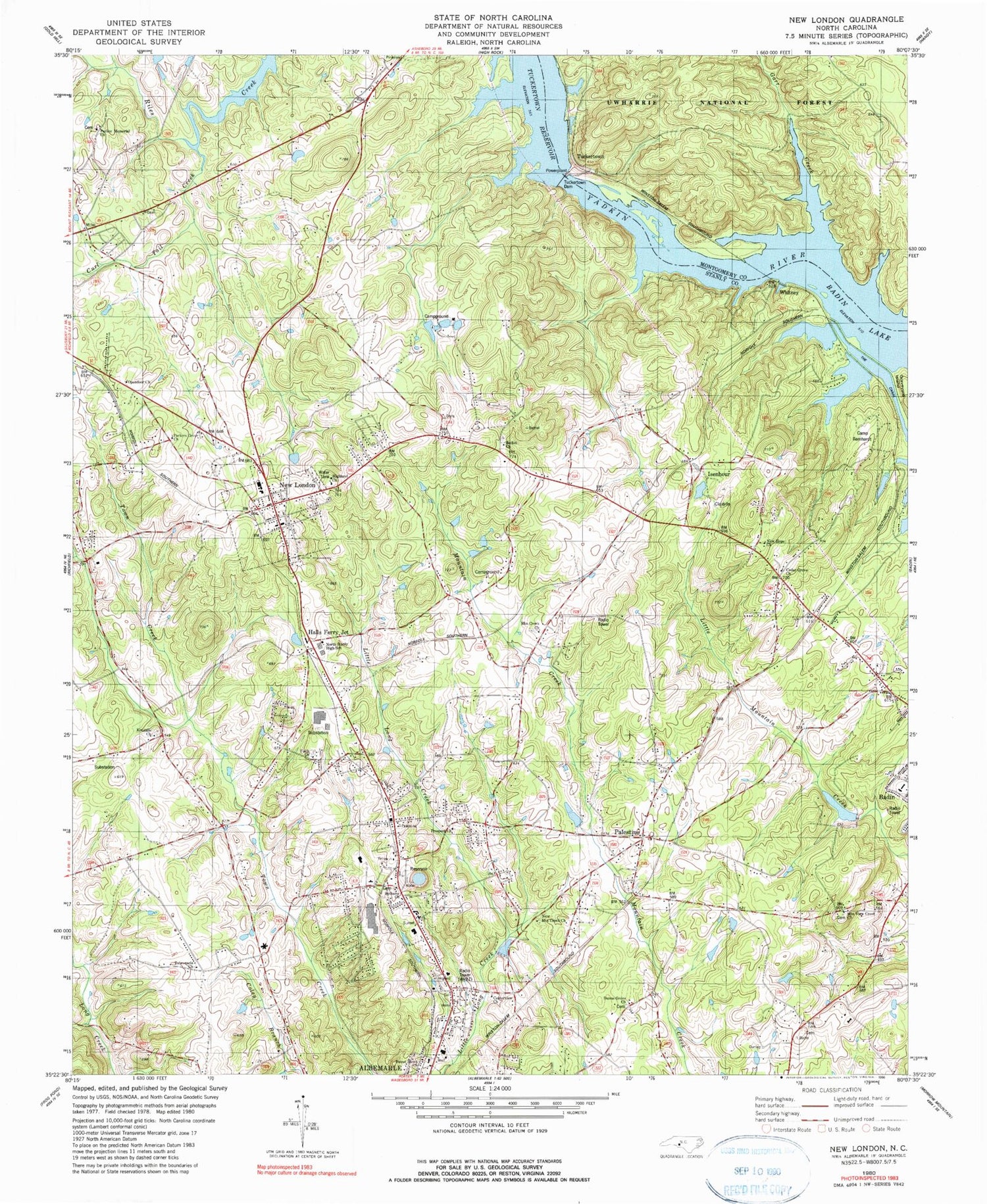 Classic USGS New London North Carolina 7.5'x7.5' Topo Map Image