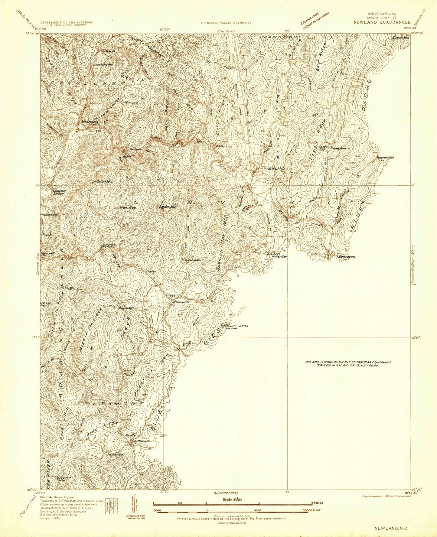 Classic USGS Newland North Carolina 7.5'x7.5' Topo Map Image