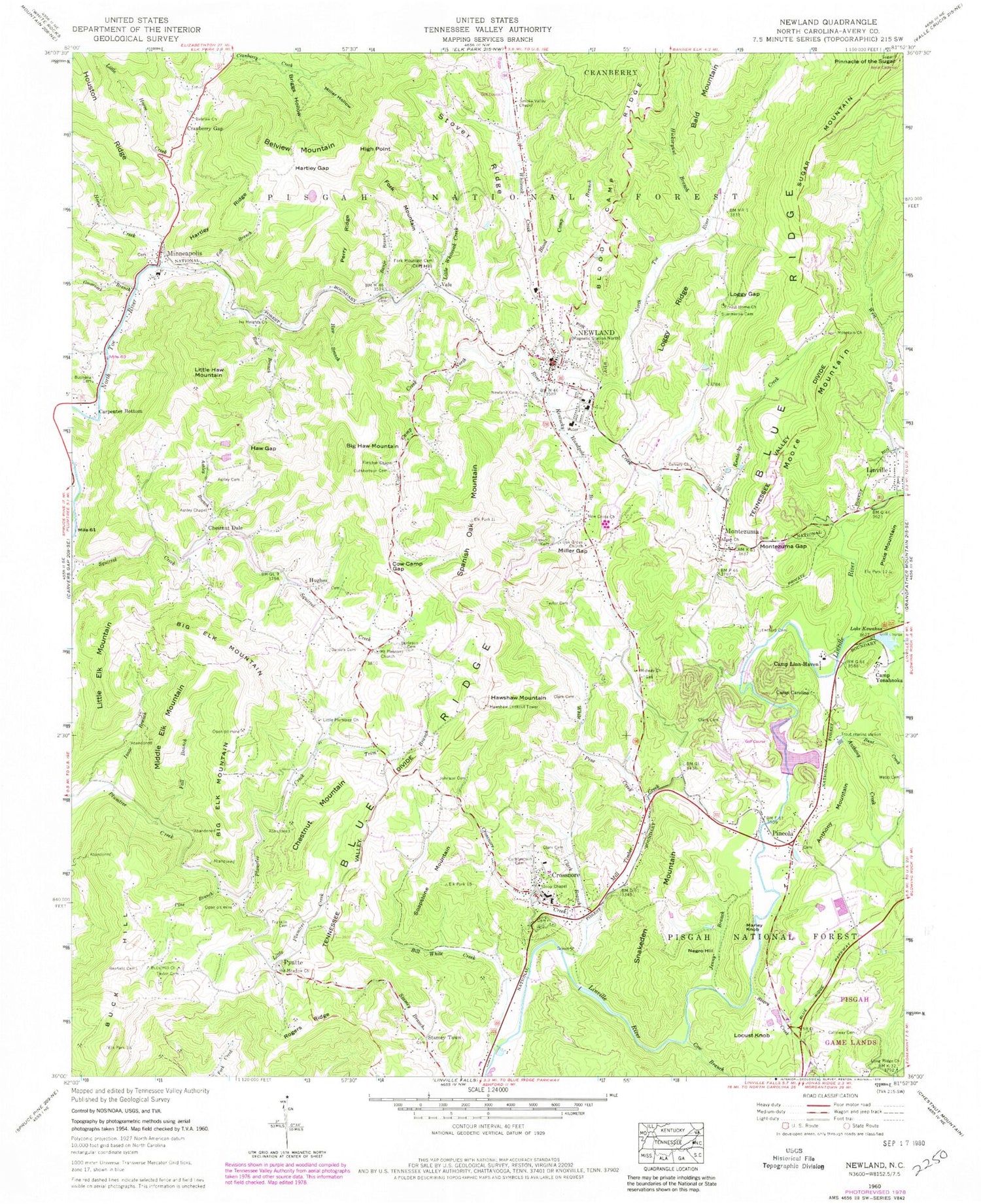 Classic USGS Newland North Carolina 7.5'x7.5' Topo Map Image