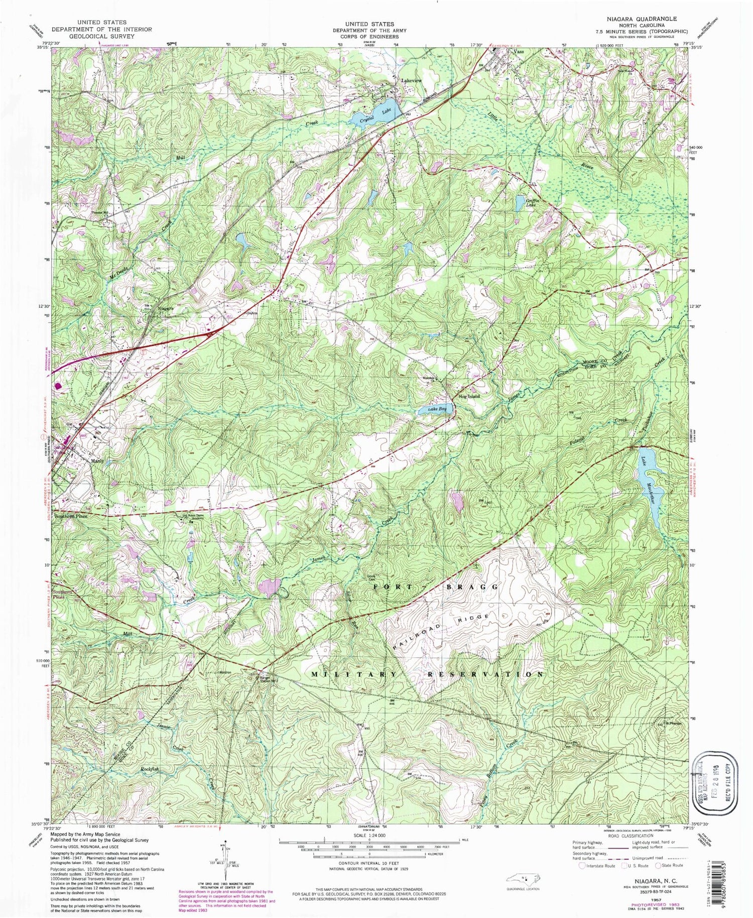 Classic USGS Niagara North Carolina 7.5'x7.5' Topo Map Image
