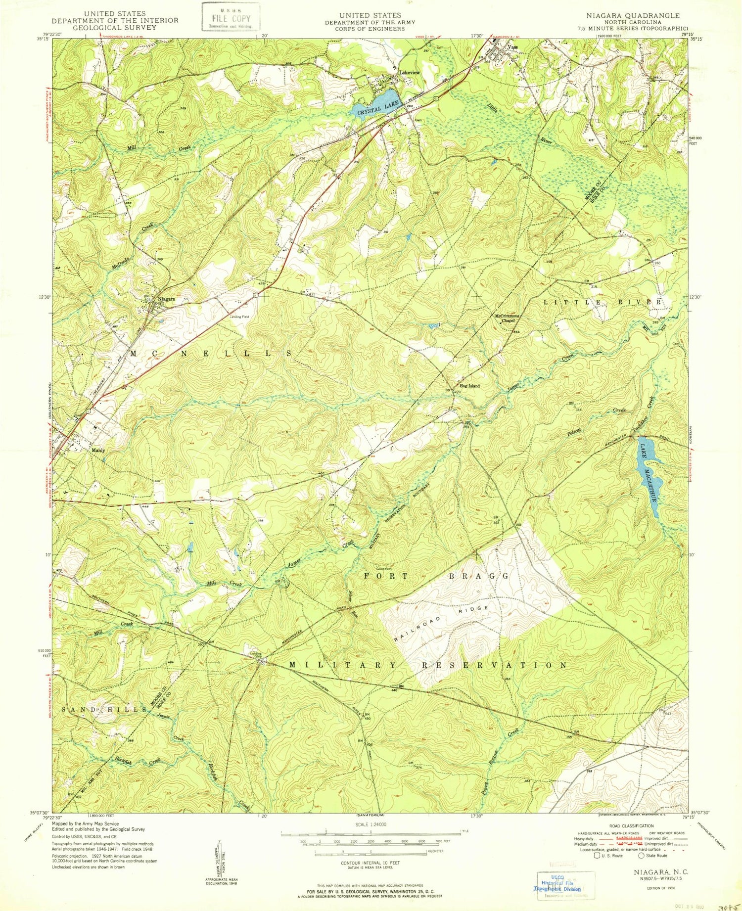 Classic USGS Niagara North Carolina 7.5'x7.5' Topo Map Image