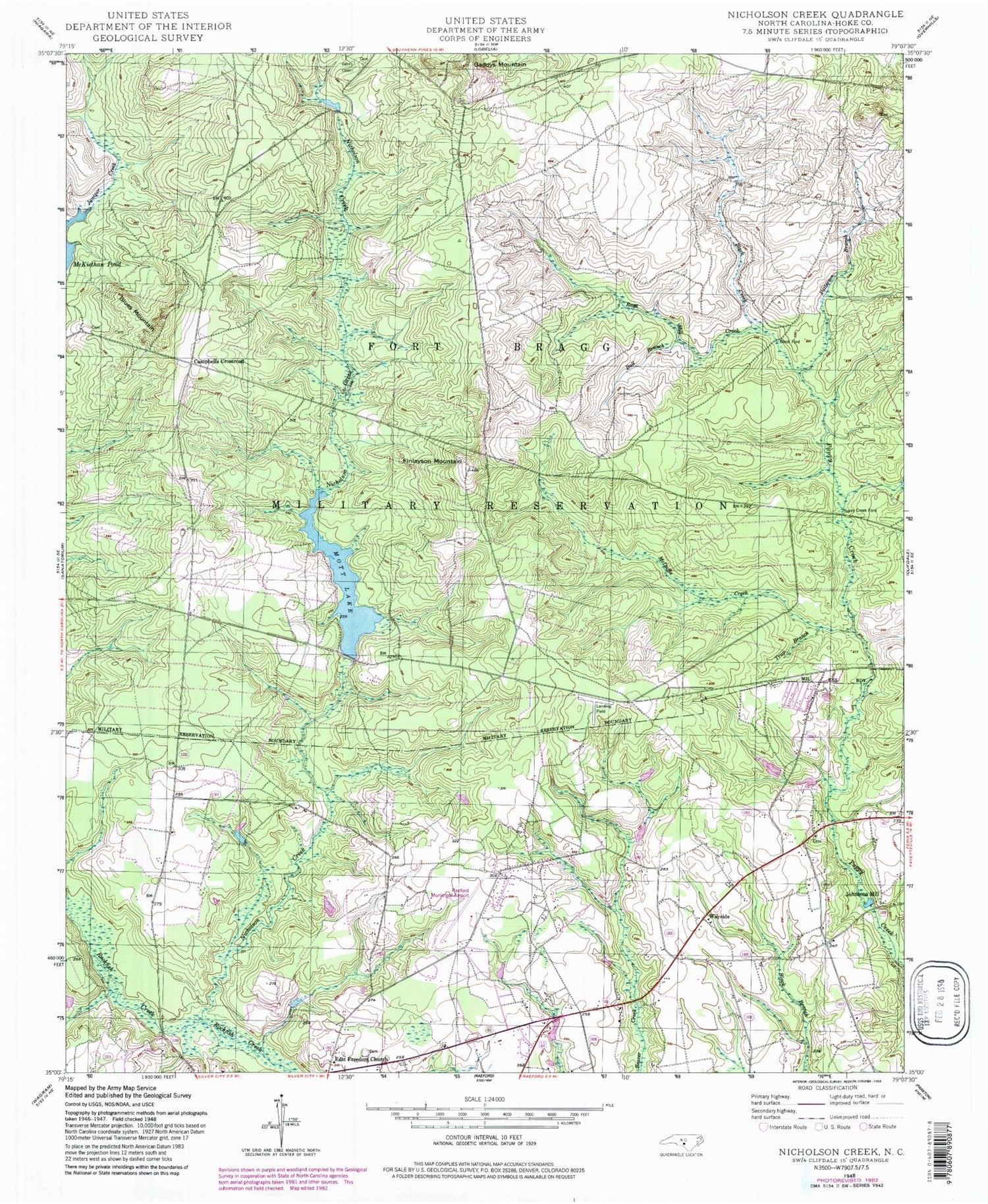 Classic USGS Nicholson Creek North Carolina 7.5'x7.5' Topo Map Image