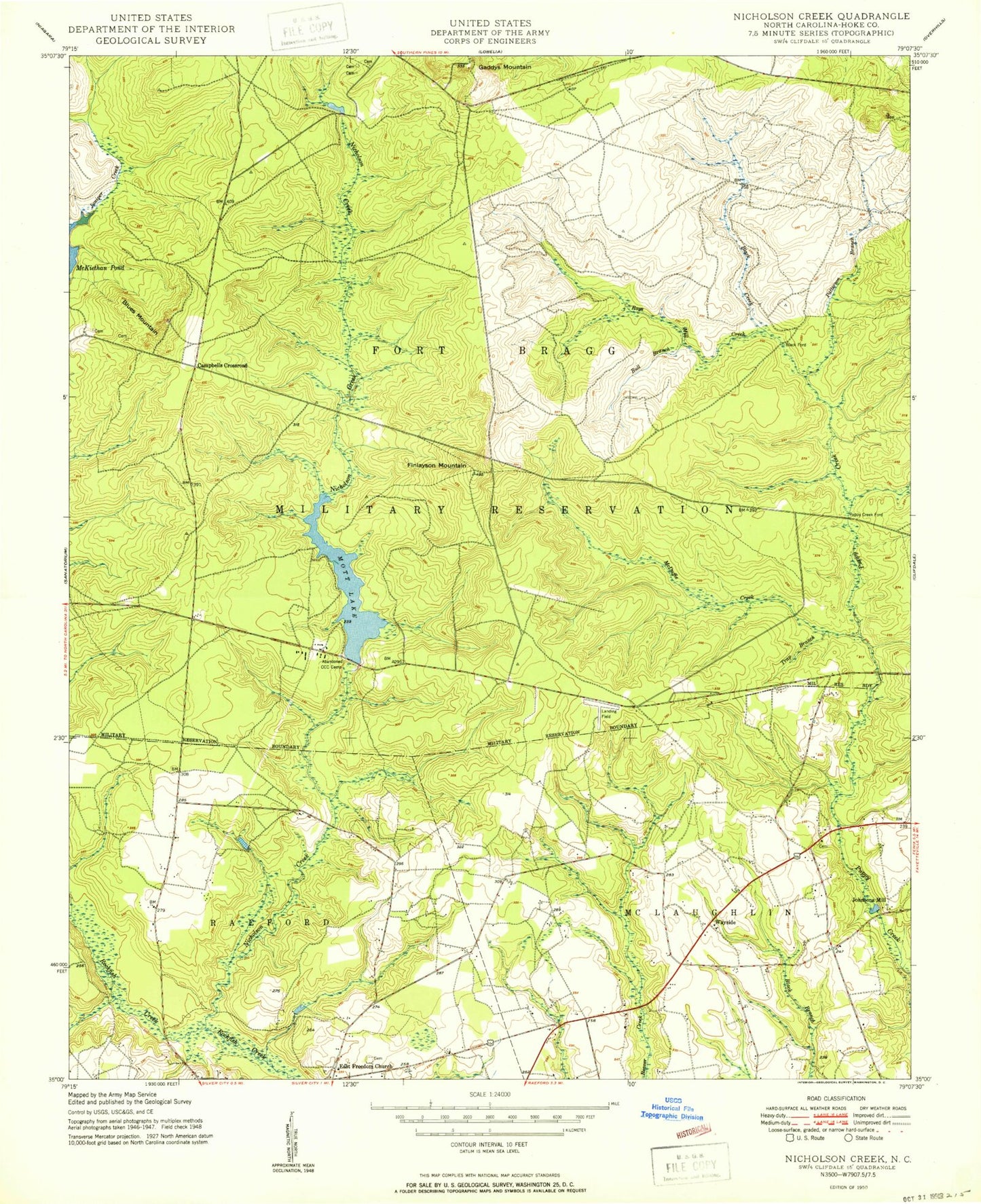 Classic USGS Nicholson Creek North Carolina 7.5'x7.5' Topo Map Image