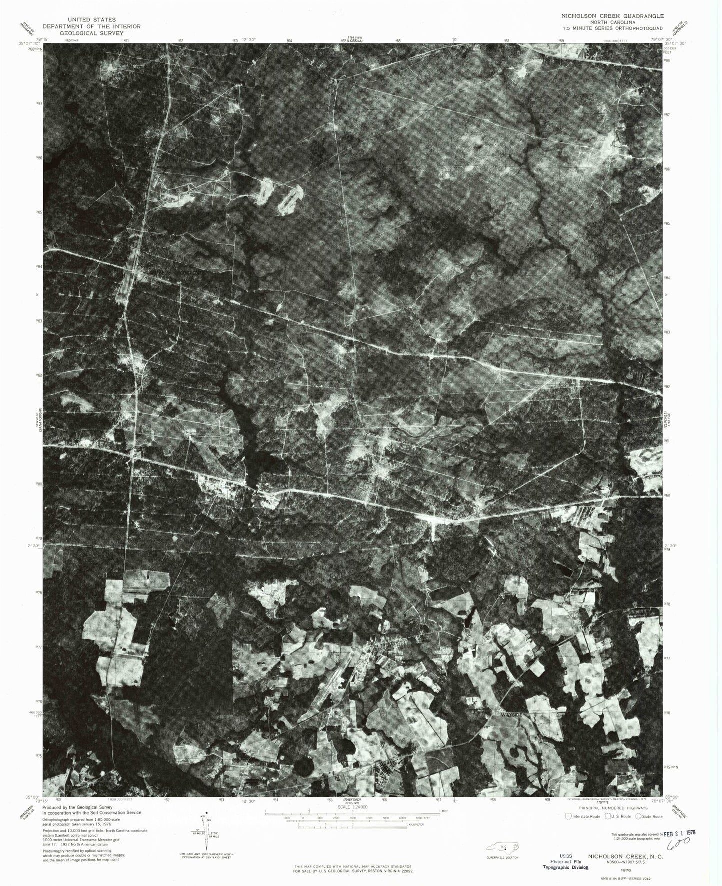 Classic USGS Nicholson Creek North Carolina 7.5'x7.5' Topo Map Image