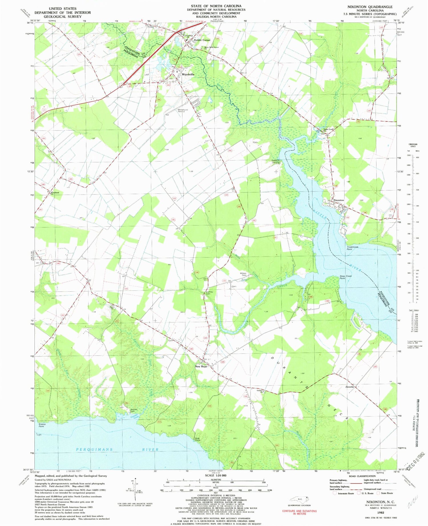 Classic USGS Nixonton North Carolina 7.5'x7.5' Topo Map Image