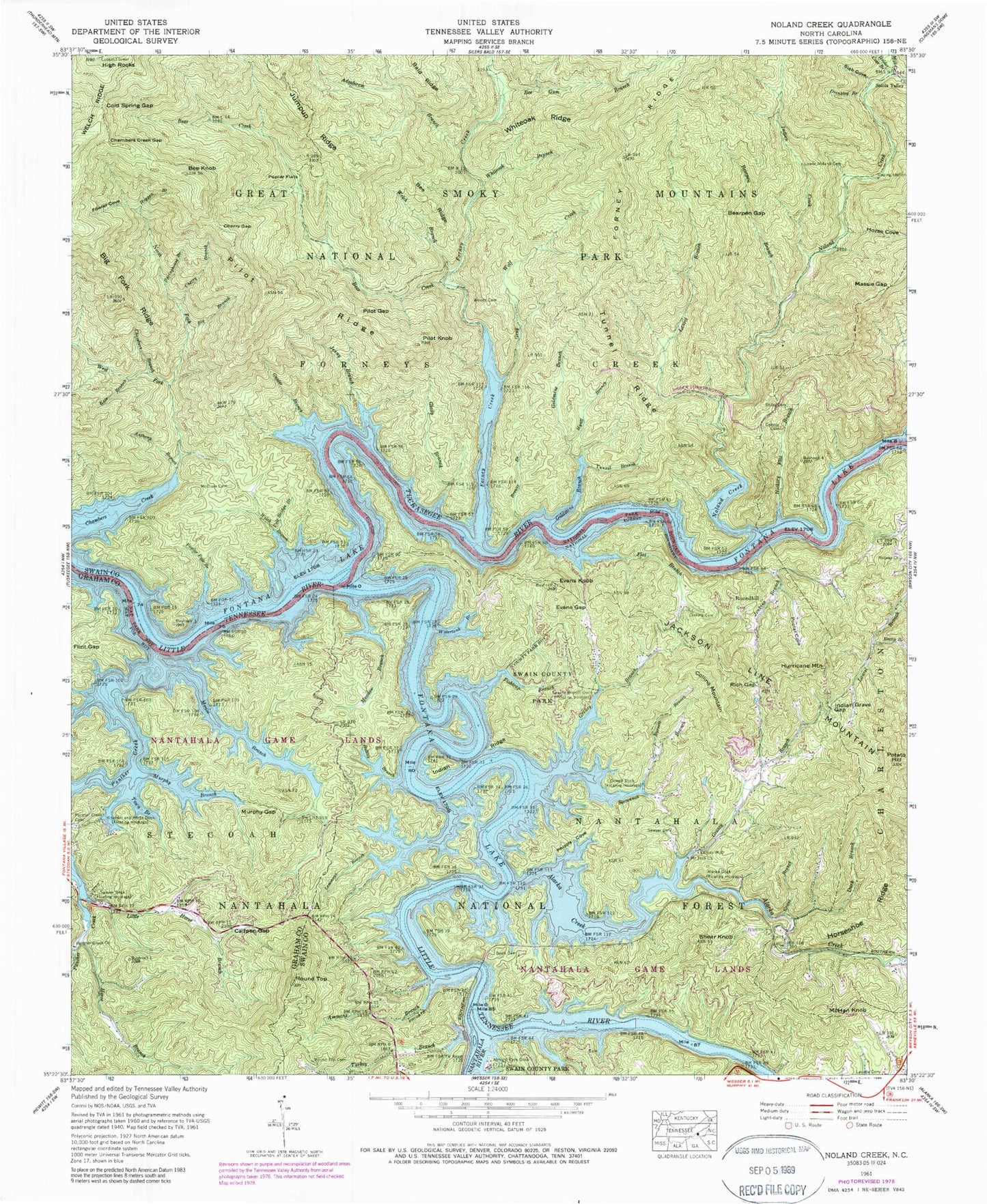 Classic USGS Noland Creek North Carolina 7.5'x7.5' Topo Map Image