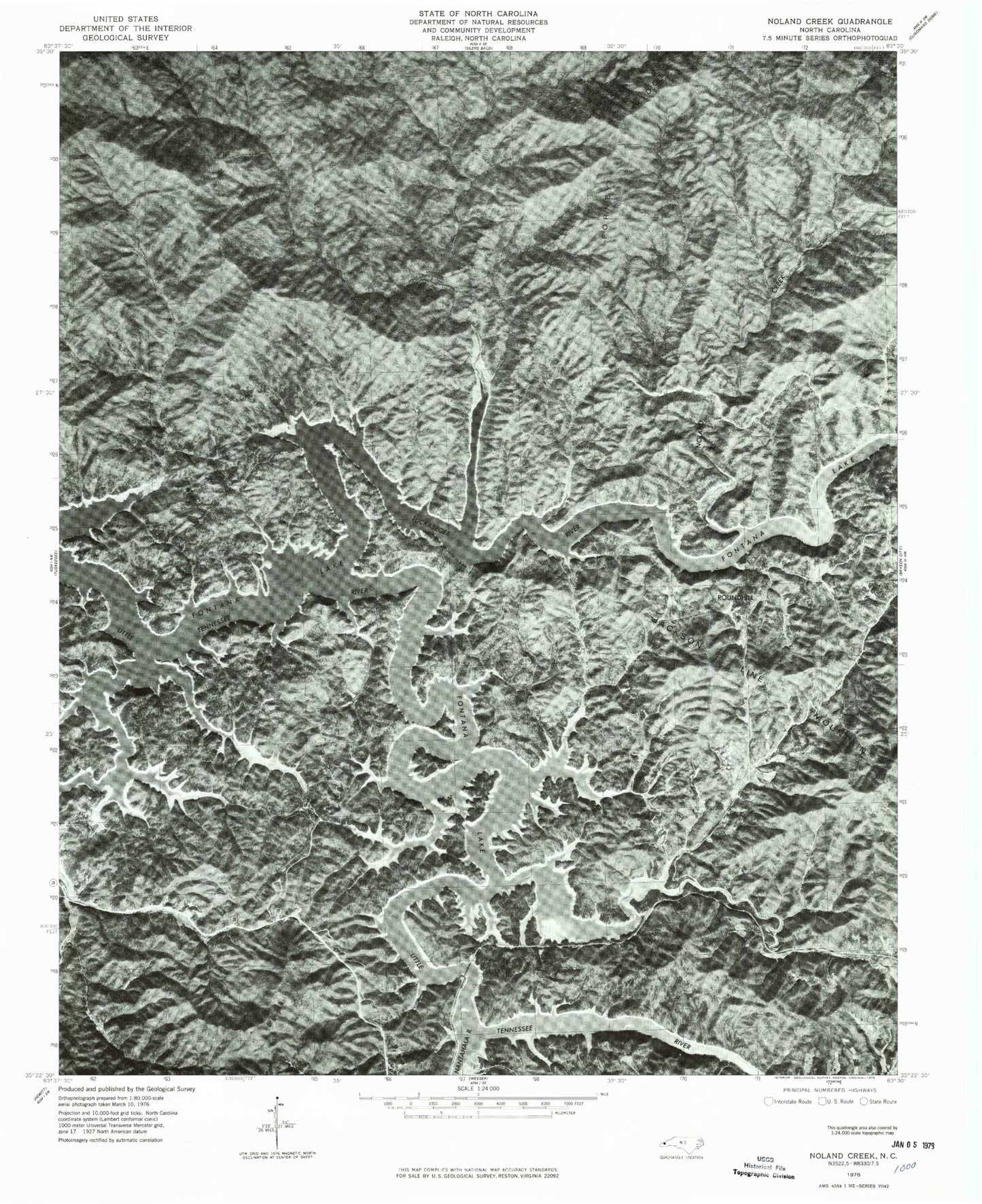 Classic USGS Noland Creek North Carolina 7.5'x7.5' Topo Map Image