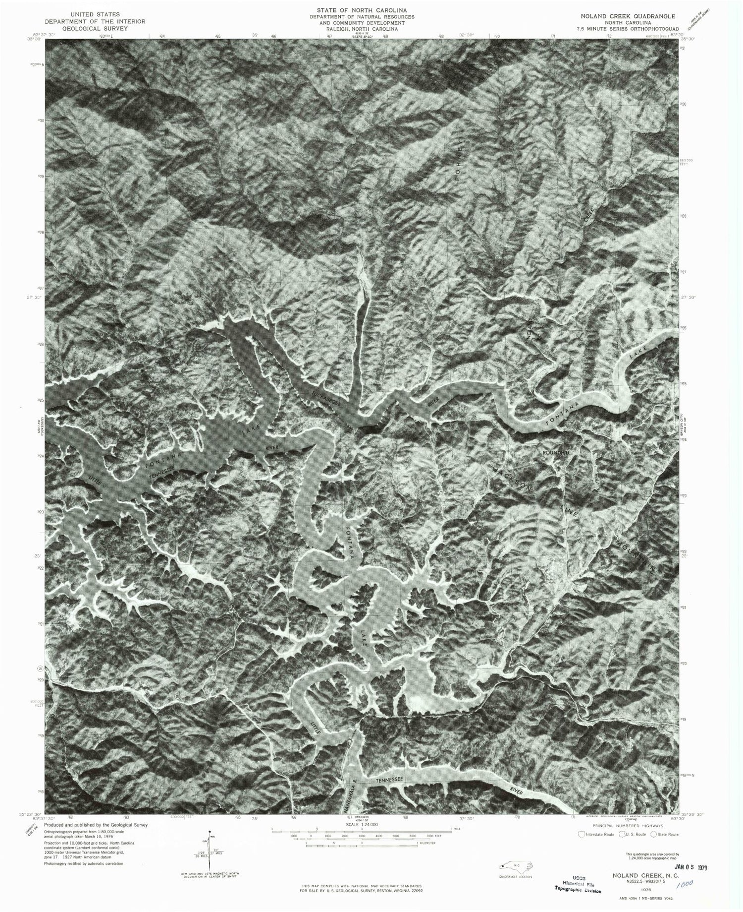 Classic USGS Noland Creek North Carolina 7.5'x7.5' Topo Map Image