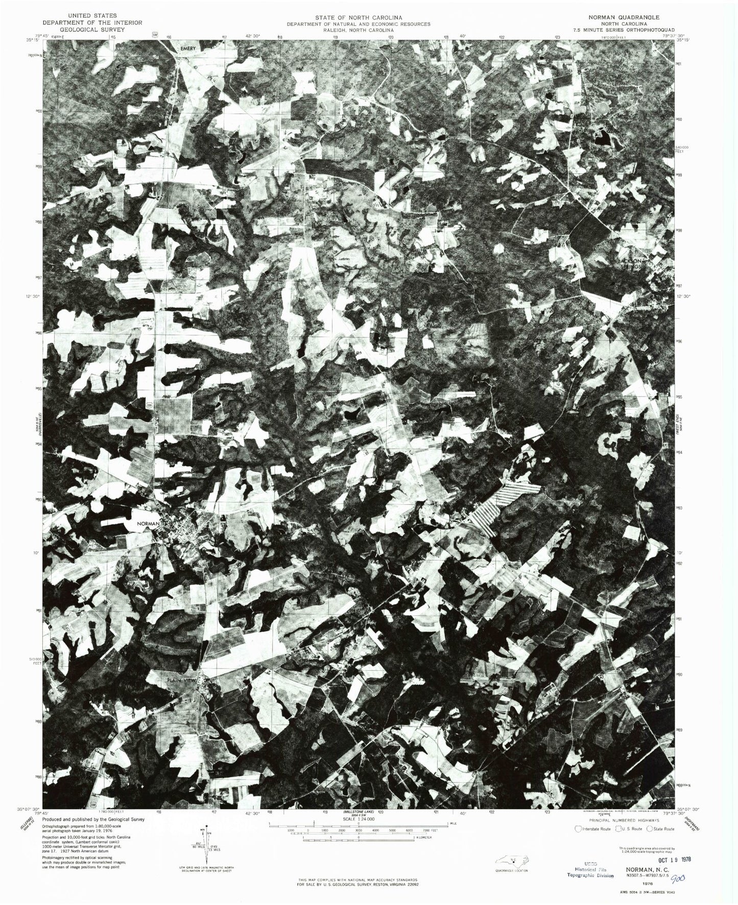 Classic USGS Norman North Carolina 7.5'x7.5' Topo Map Image