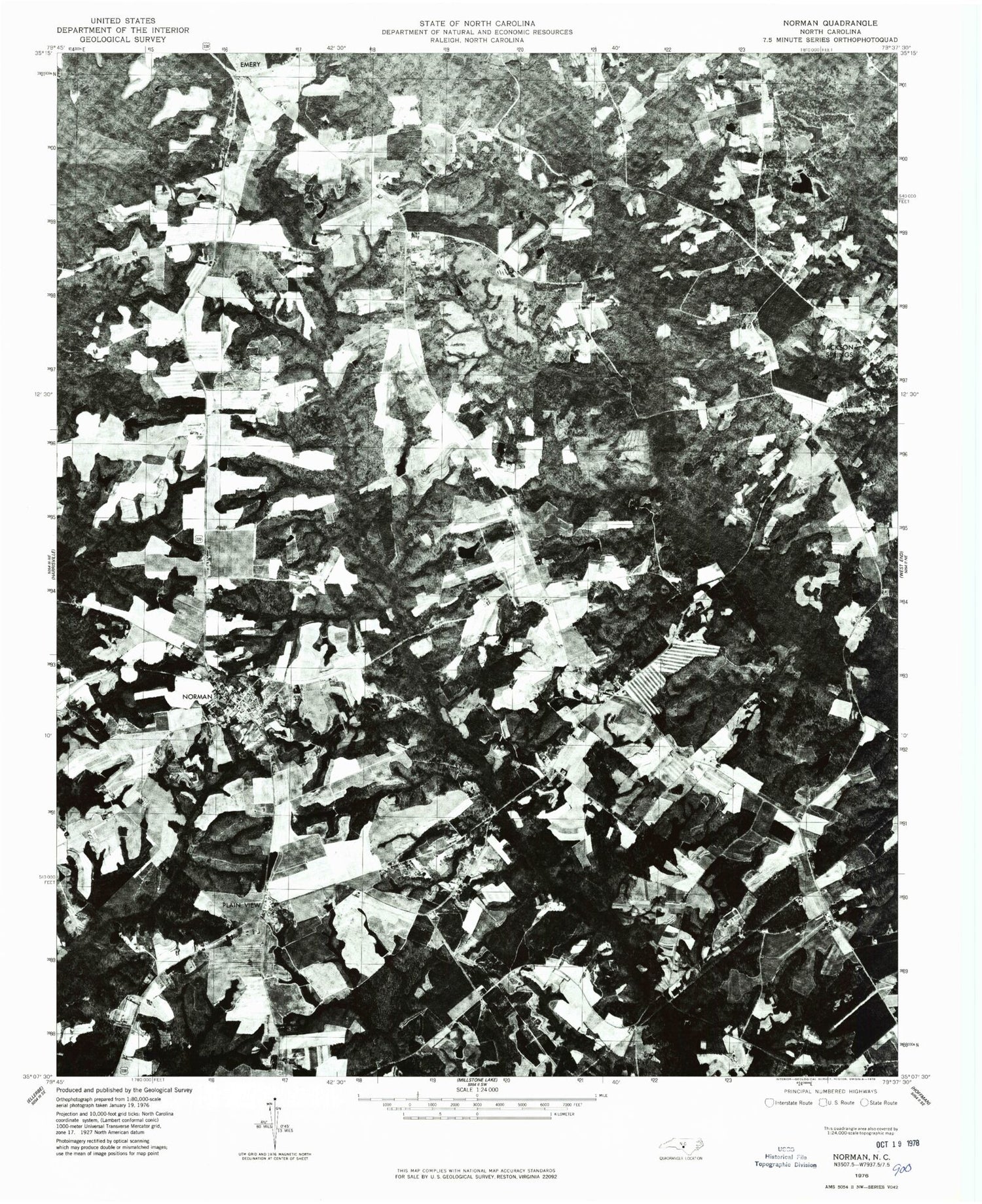 Classic USGS Norman North Carolina 7.5'x7.5' Topo Map Image