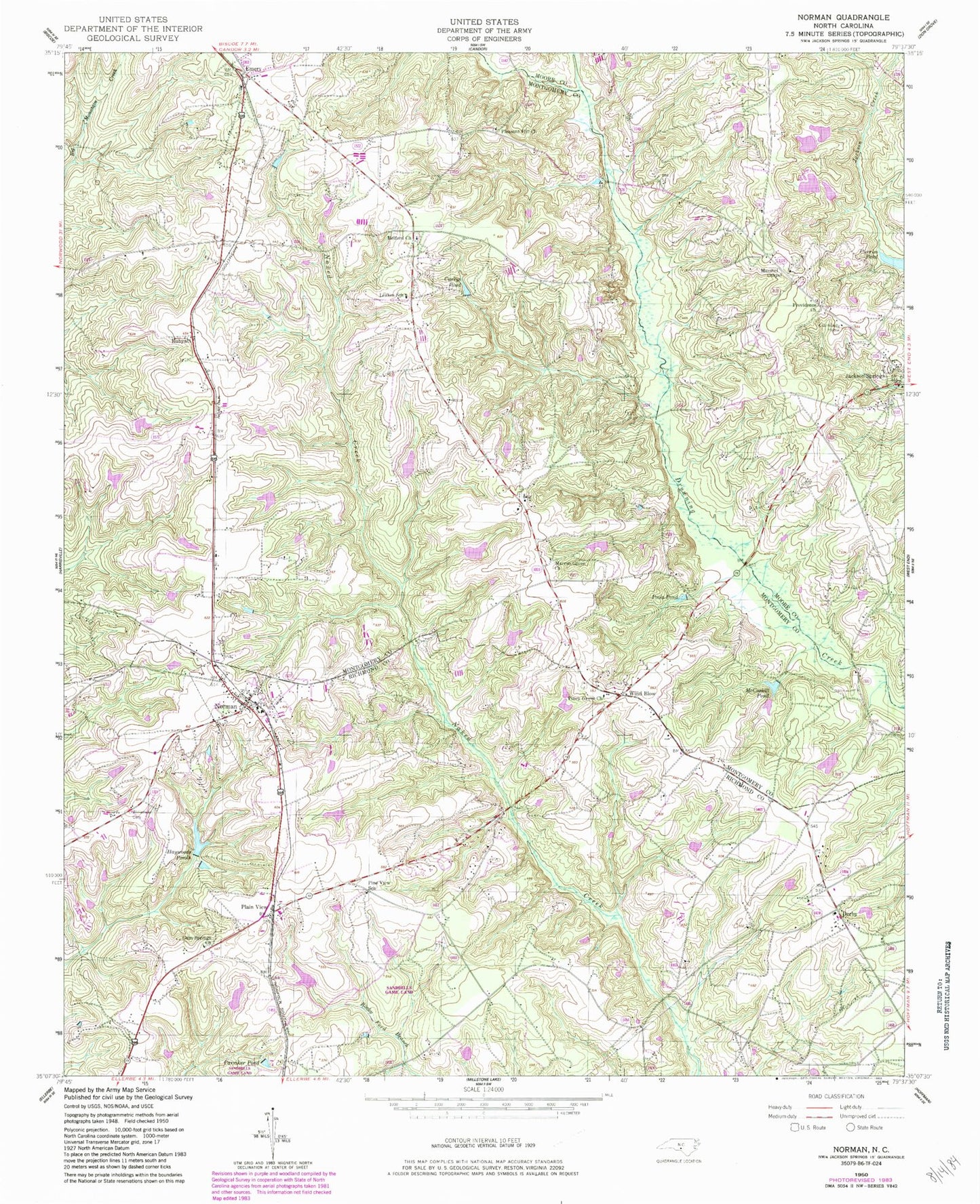 Classic USGS Norman North Carolina 7.5'x7.5' Topo Map Image