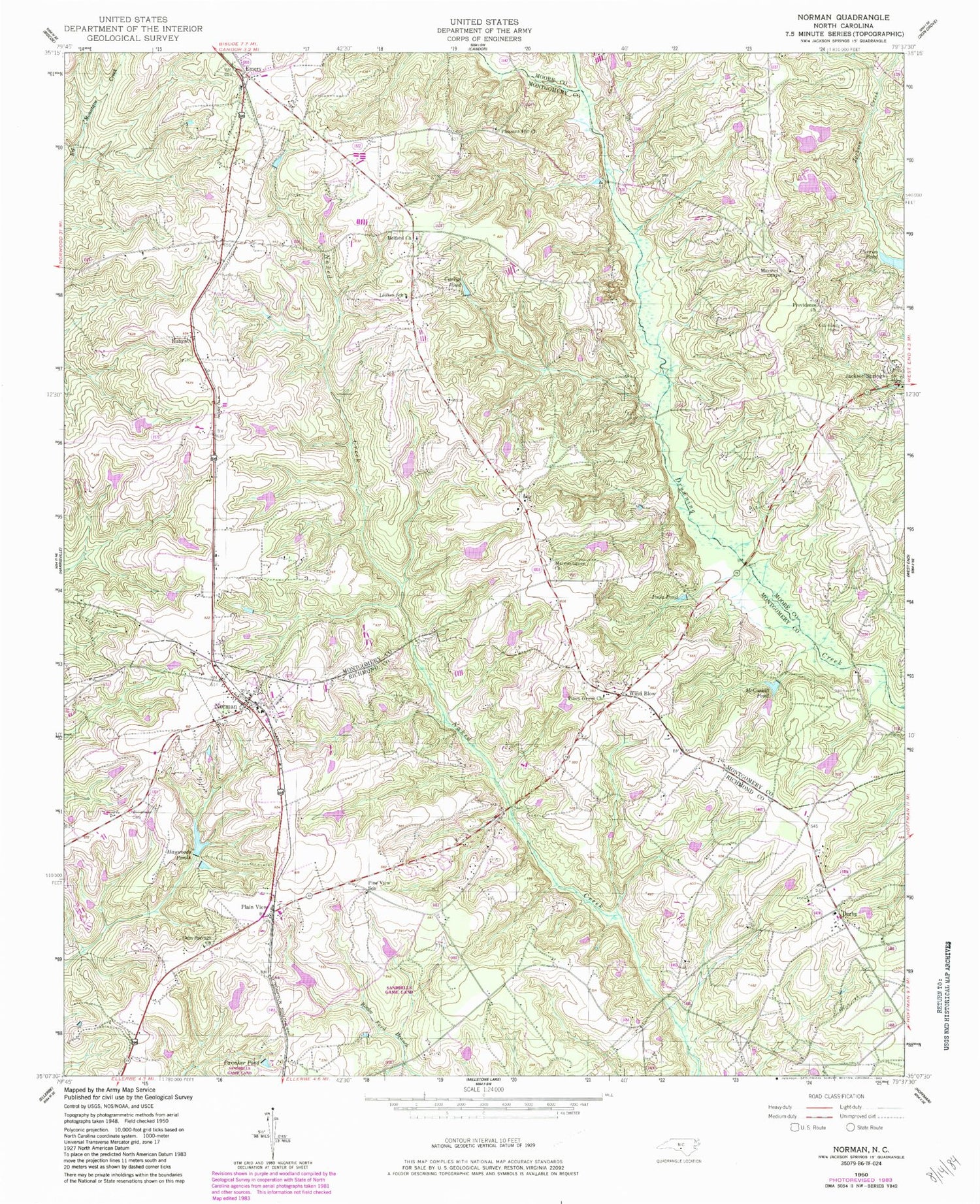 Classic USGS Norman North Carolina 7.5'x7.5' Topo Map Image