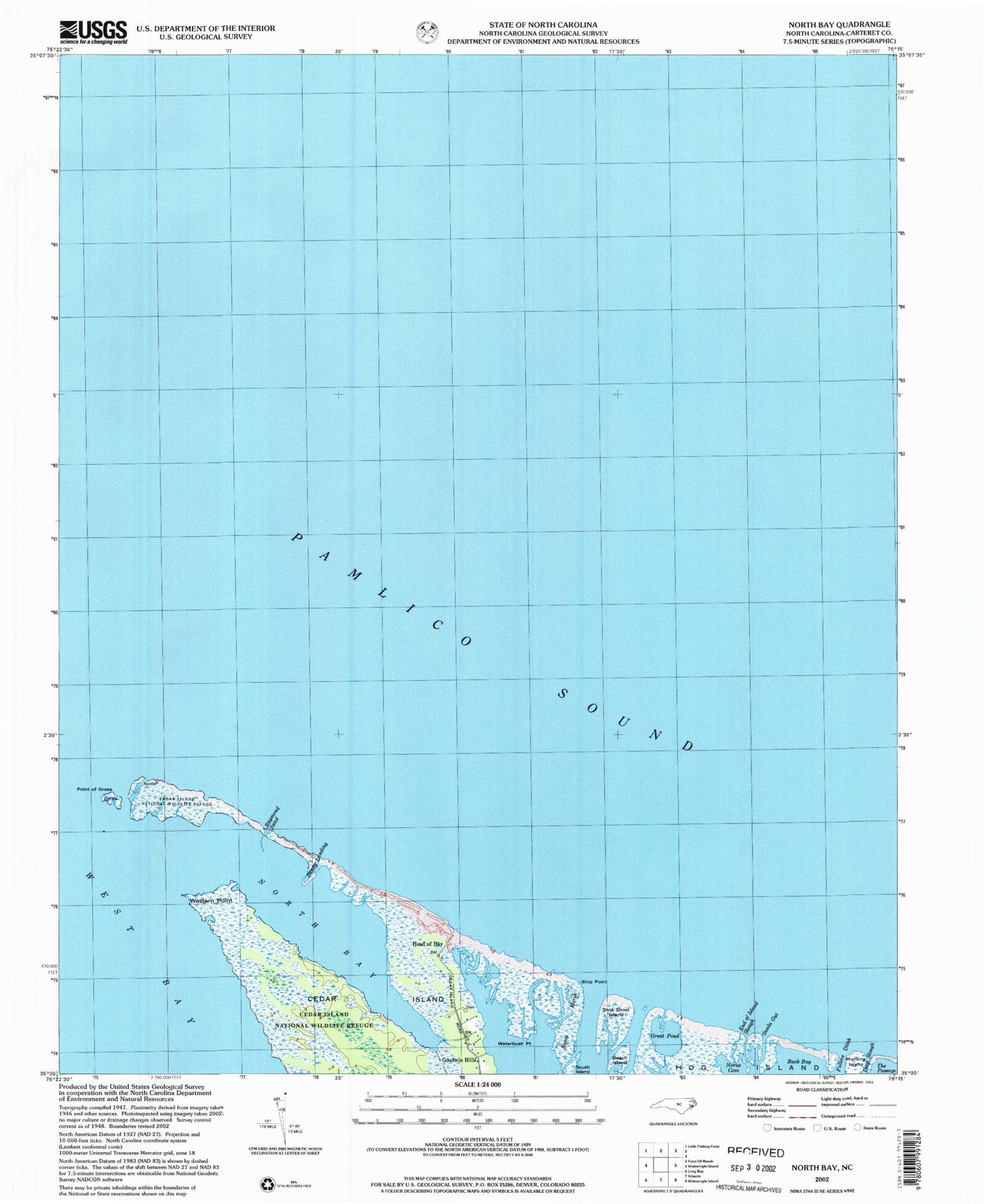 Classic USGS North Bay North Carolina 7.5'x7.5' Topo Map Image