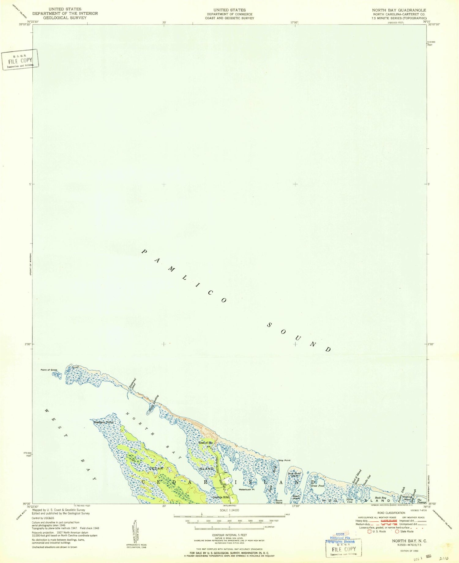 Classic USGS North Bay North Carolina 7.5'x7.5' Topo Map Image