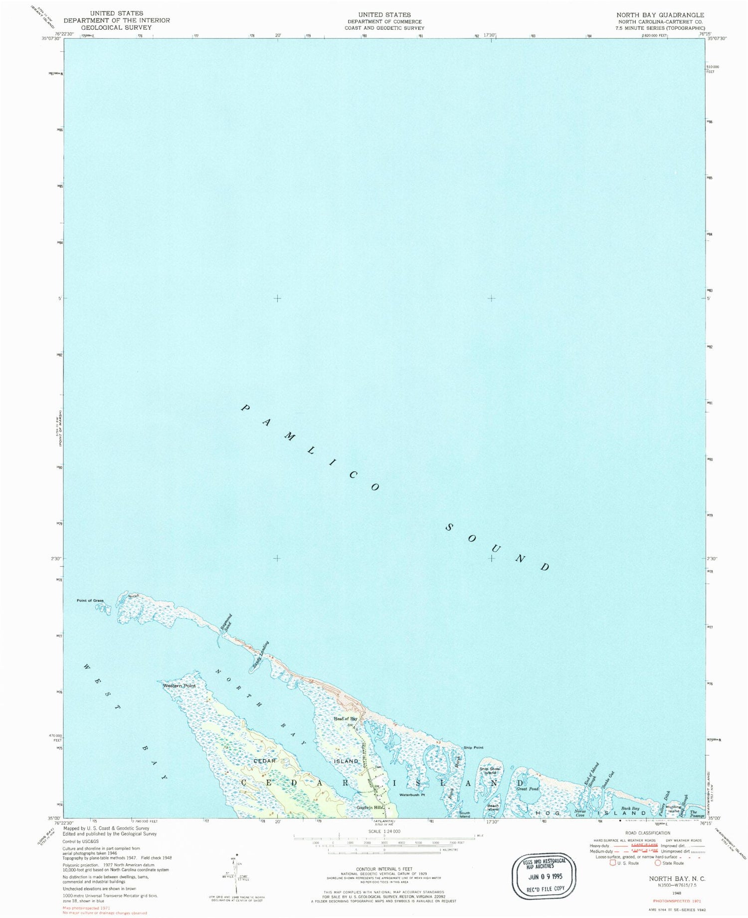 Classic USGS North Bay North Carolina 7.5'x7.5' Topo Map Image
