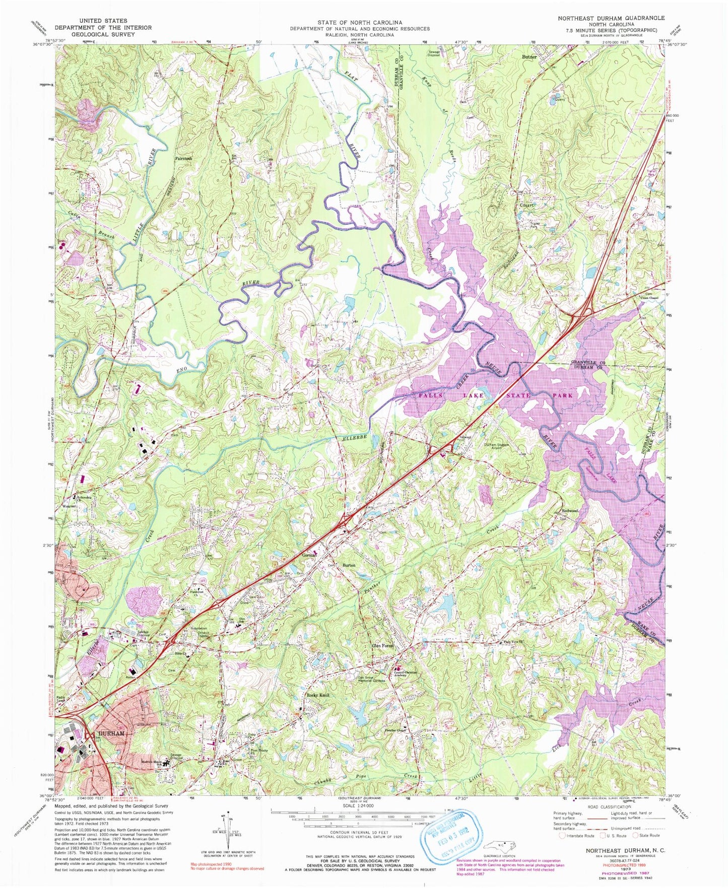 Classic USGS Northeast Durham North Carolina 7.5'x7.5' Topo Map Image