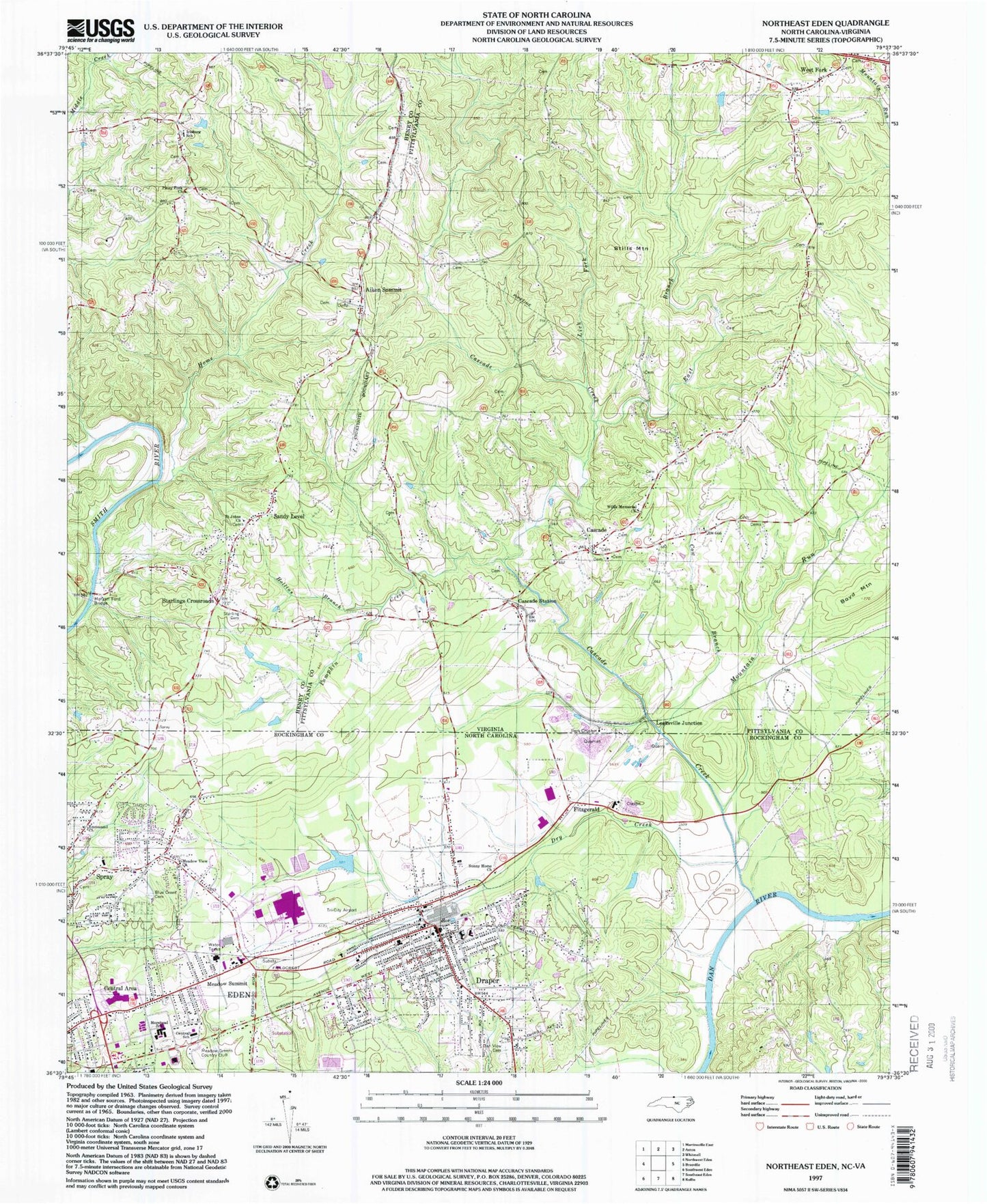 Classic USGS Northeast Eden North Carolina 7.5'x7.5' Topo Map Image